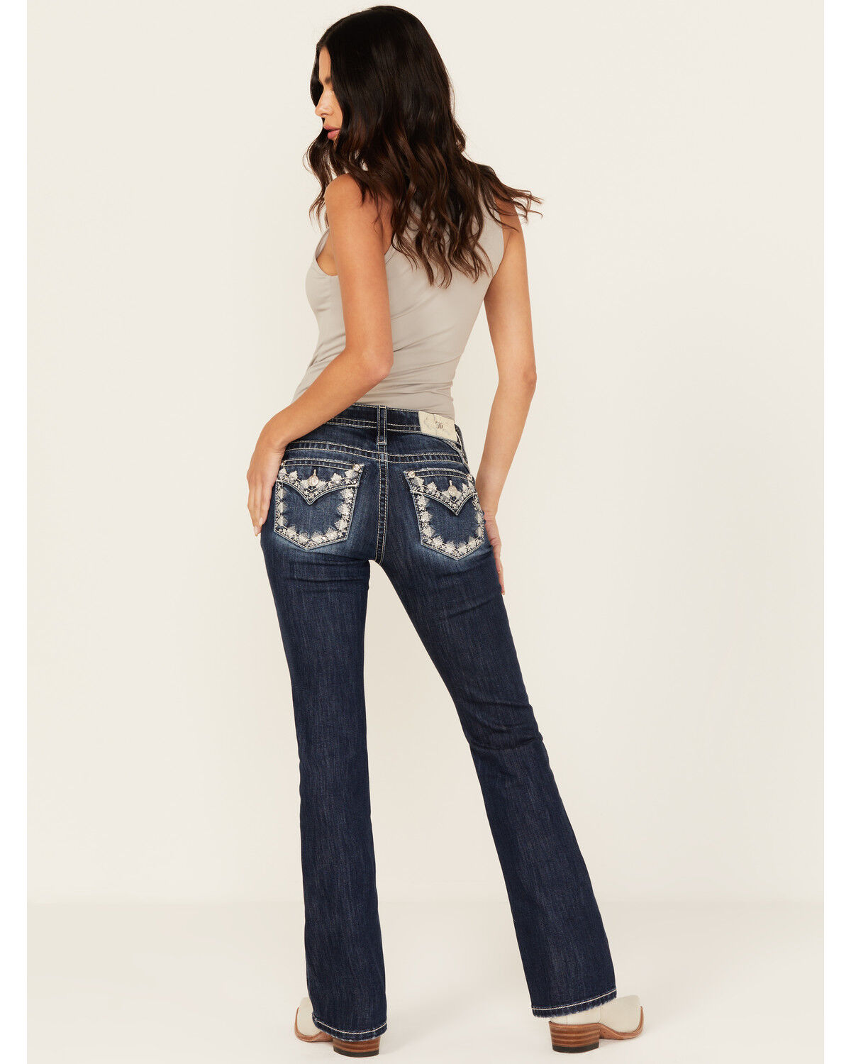 Women's Miss Me Dark Wash Mid Rise Bootcut Stretch Denim Jeans