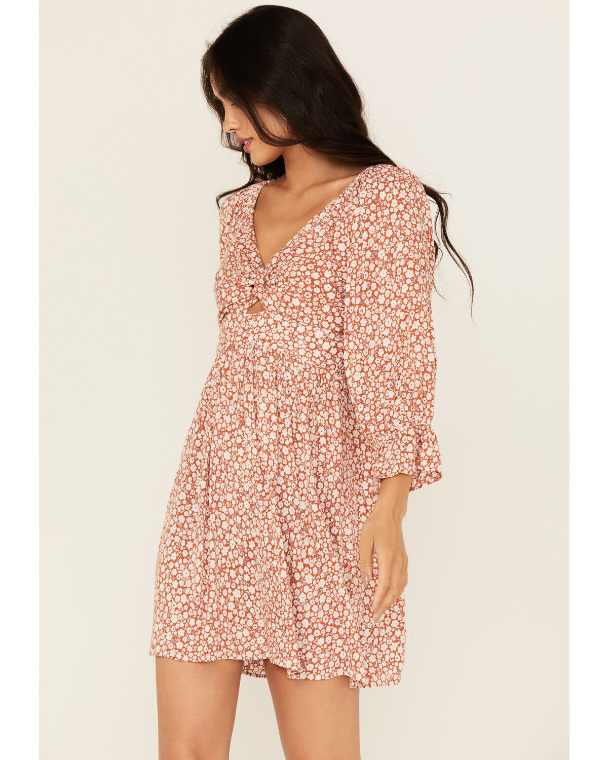Women's Angie Floral Print Knot Front Mini Dress