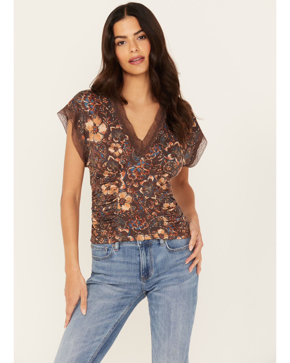 Women's Idyllwind Rose Floral Lace Trim Jersey Top