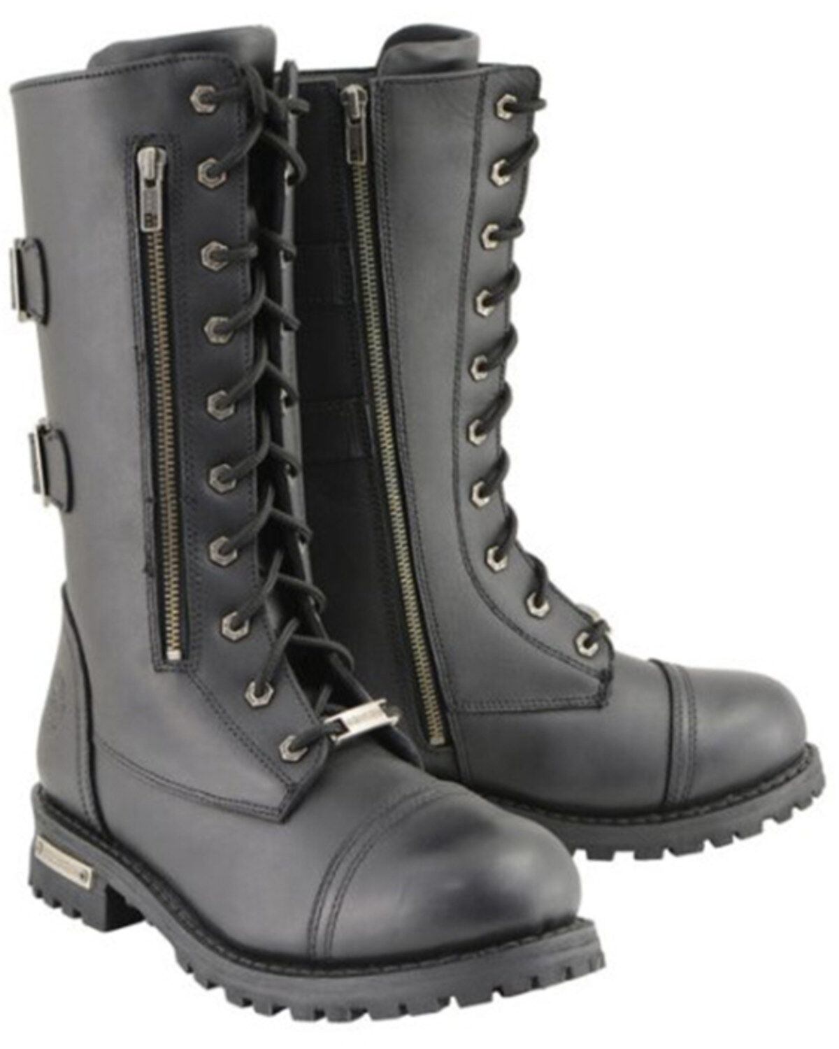Men's Milwaukee Leather Lace-Up Tactical Motorcycle Boots - Round Toe