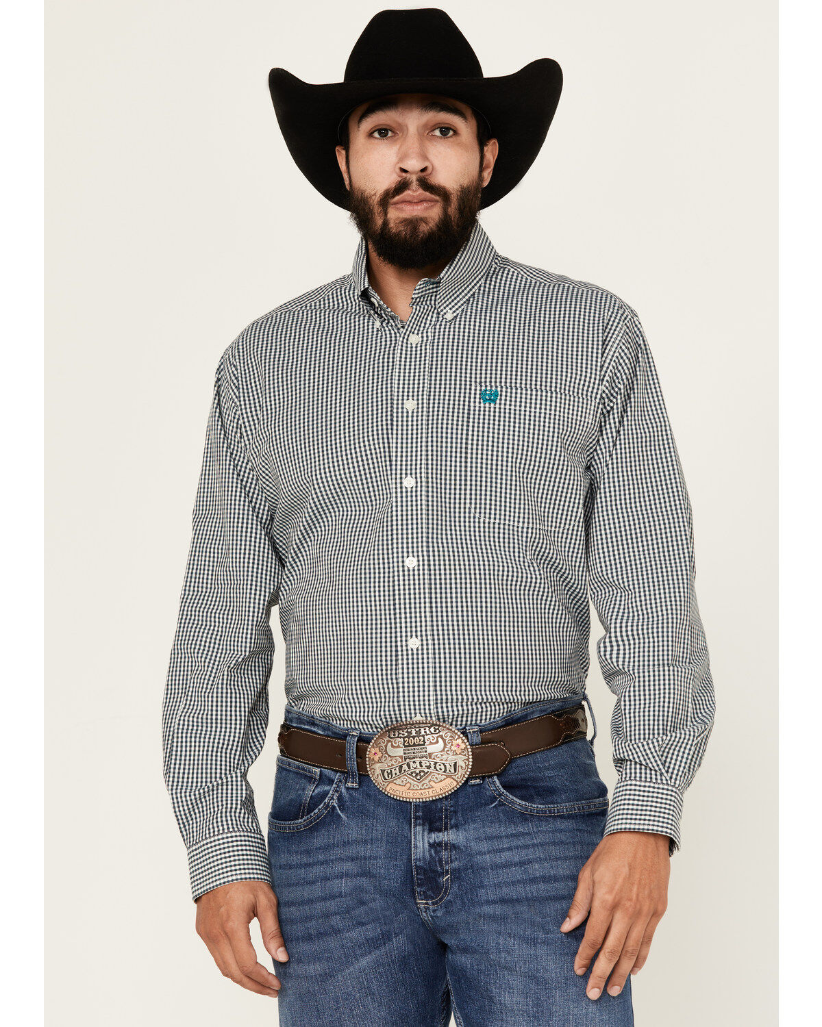 Men's Cinch Checkered Print Long Sleeve Button-Down Stretch Western Sh