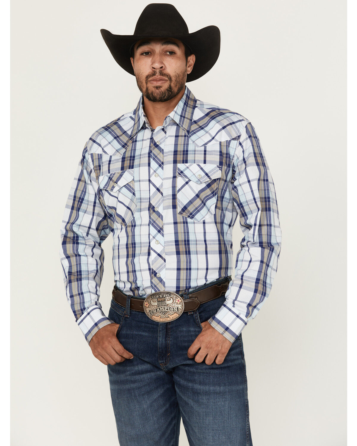 Men's Wrangler 20X Plaid Print Long Sleeve Snap Stretch Western Shirt