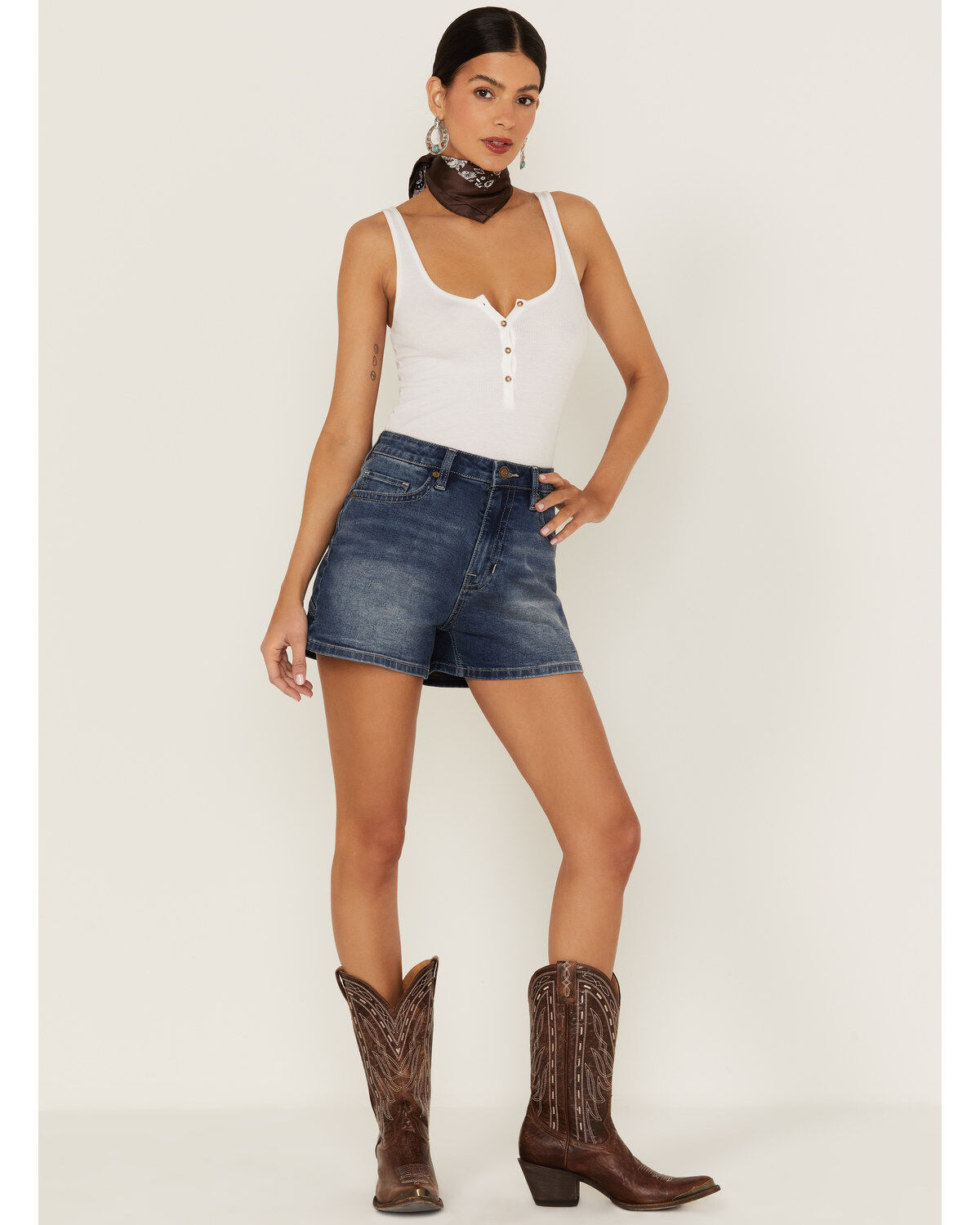 Women's Rock & Roll Denim Dark Wash High Rise Star Denim Shorts