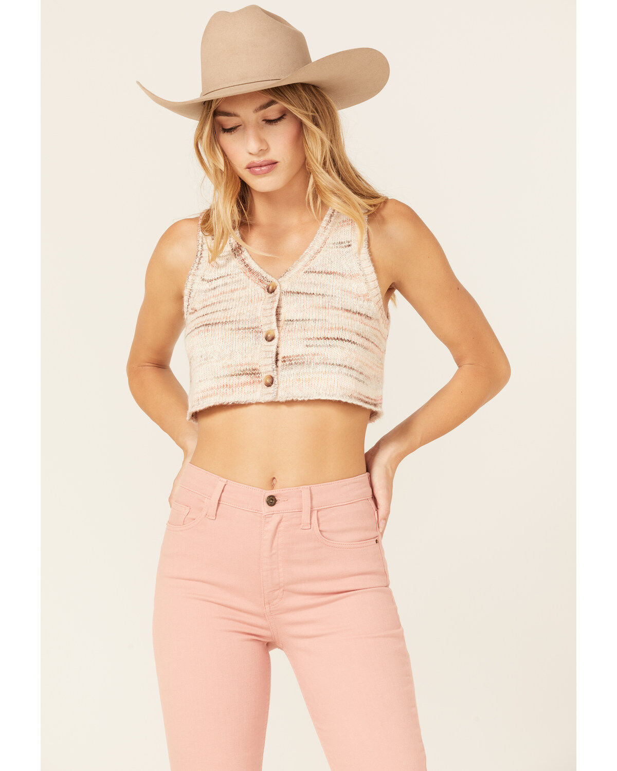 Women's Shyanne Cropped Marled Button-Up Sweater Vest
