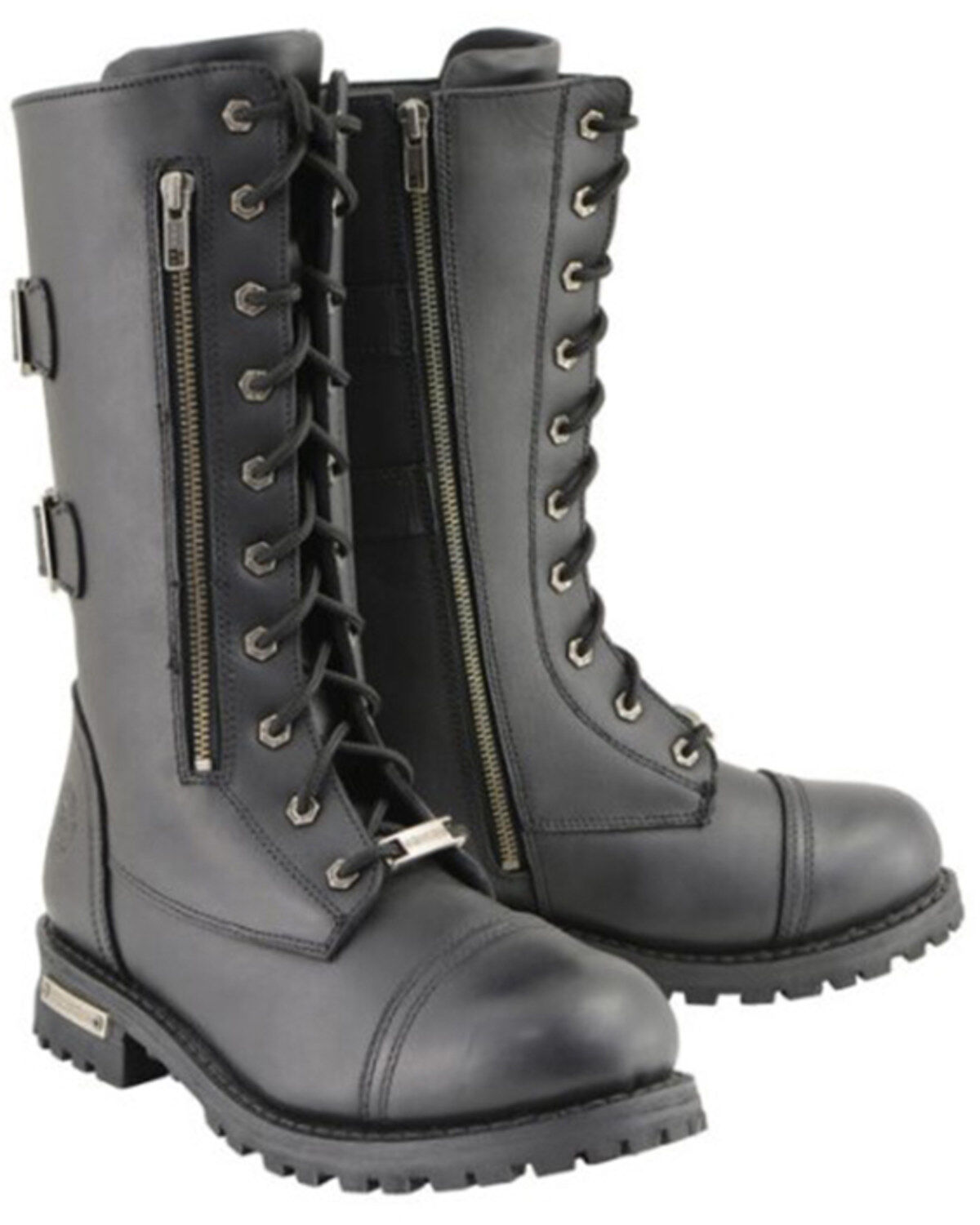 Men's Milwaukee Leather Lace-Up Tactical Motorcycle Boots Round Toe -