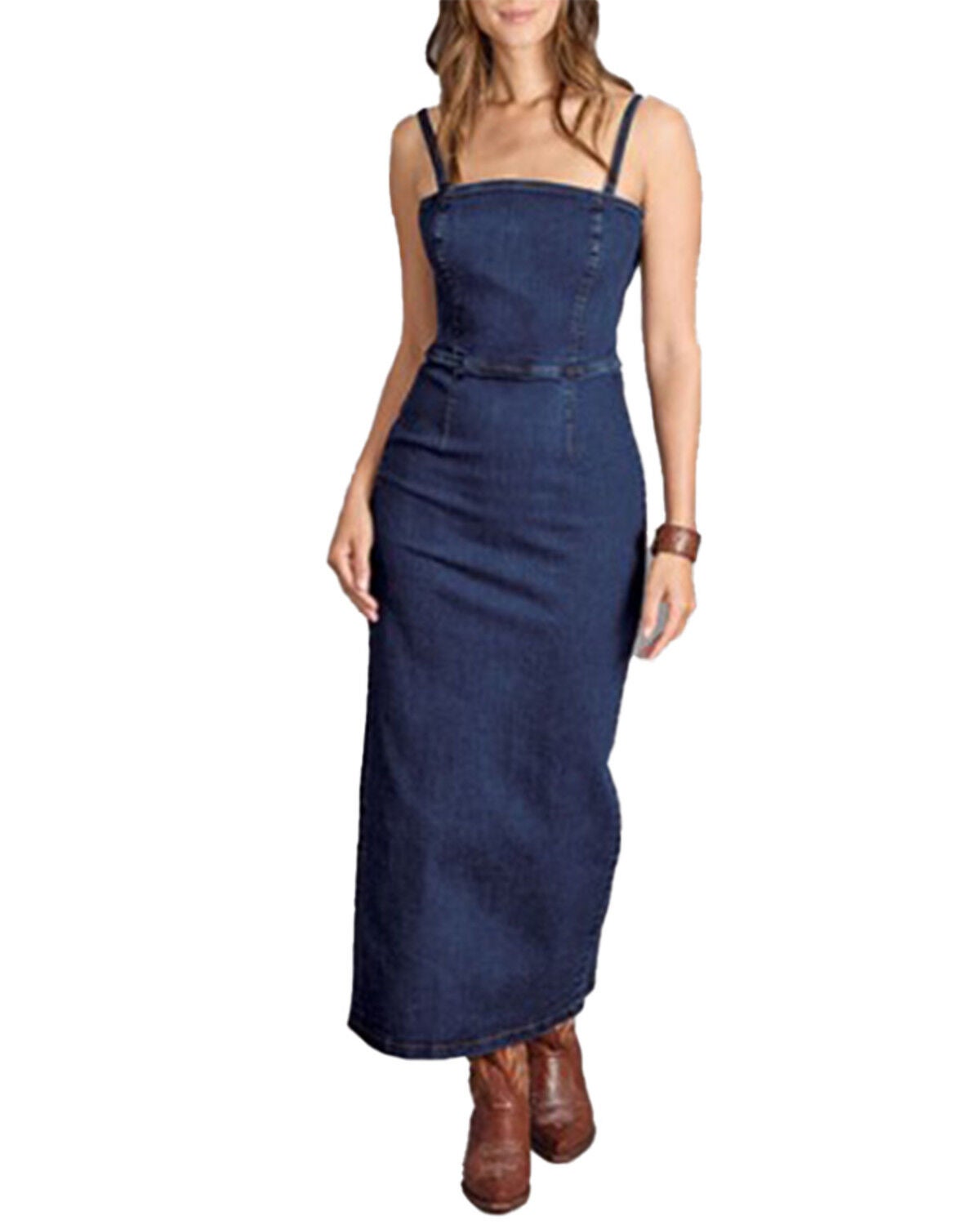 Women's Stetson Dark Wash Fitted Sleeveless Denim Midi Dress
