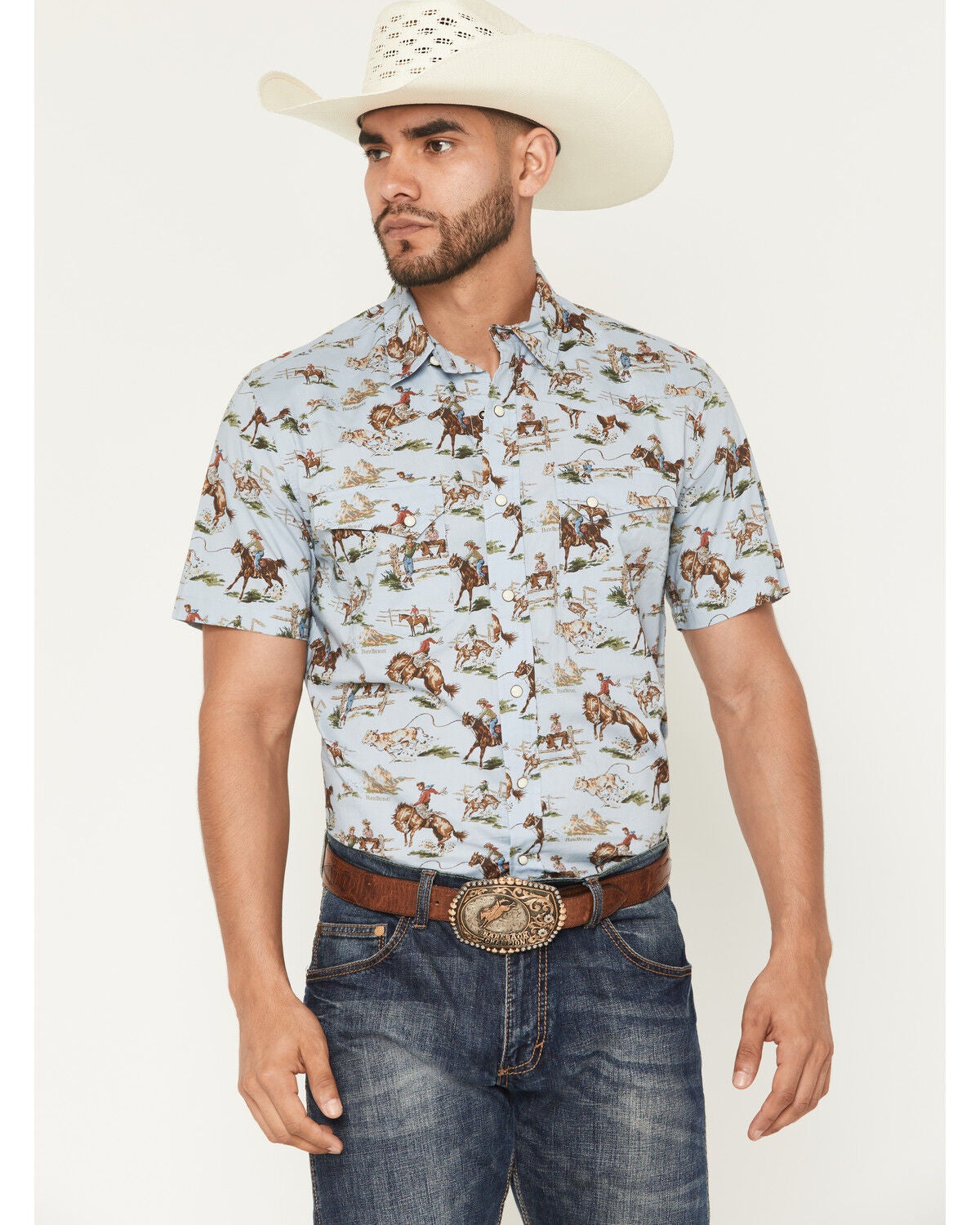 Men's Pendleton Laramie Wild Horse Print Short Sleeve Snap Western Shi