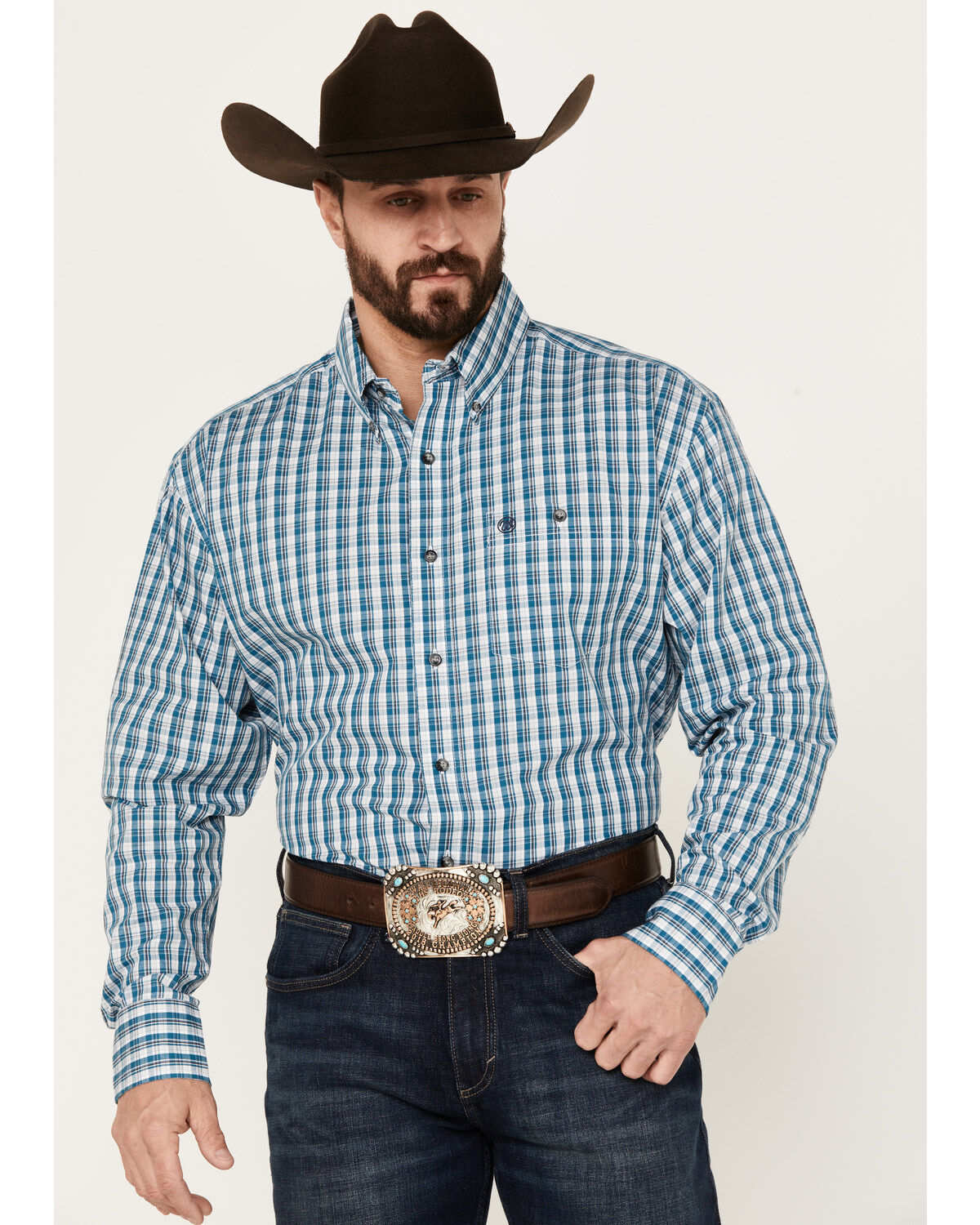 Men's Wrangler Classic Plaid Long Sleeve Button Down Western Shirt
