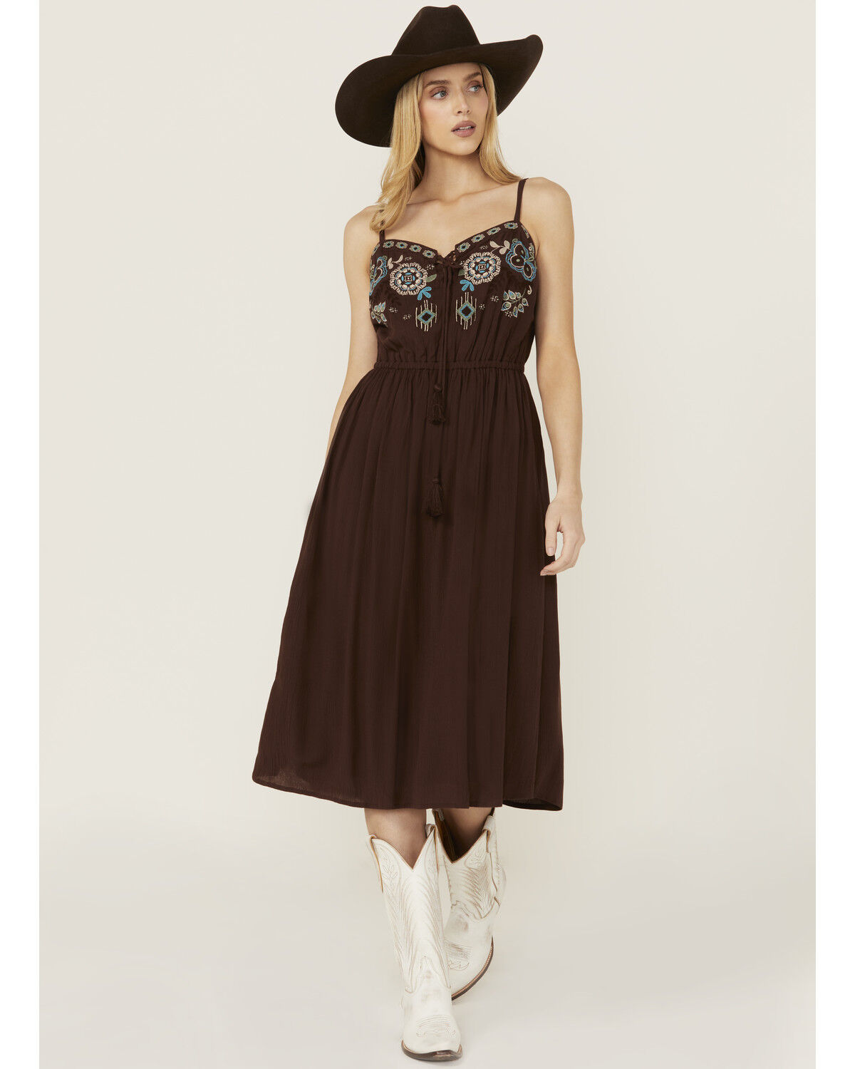 Women's Shyanne Embroidered Tie Front Midi Dress
