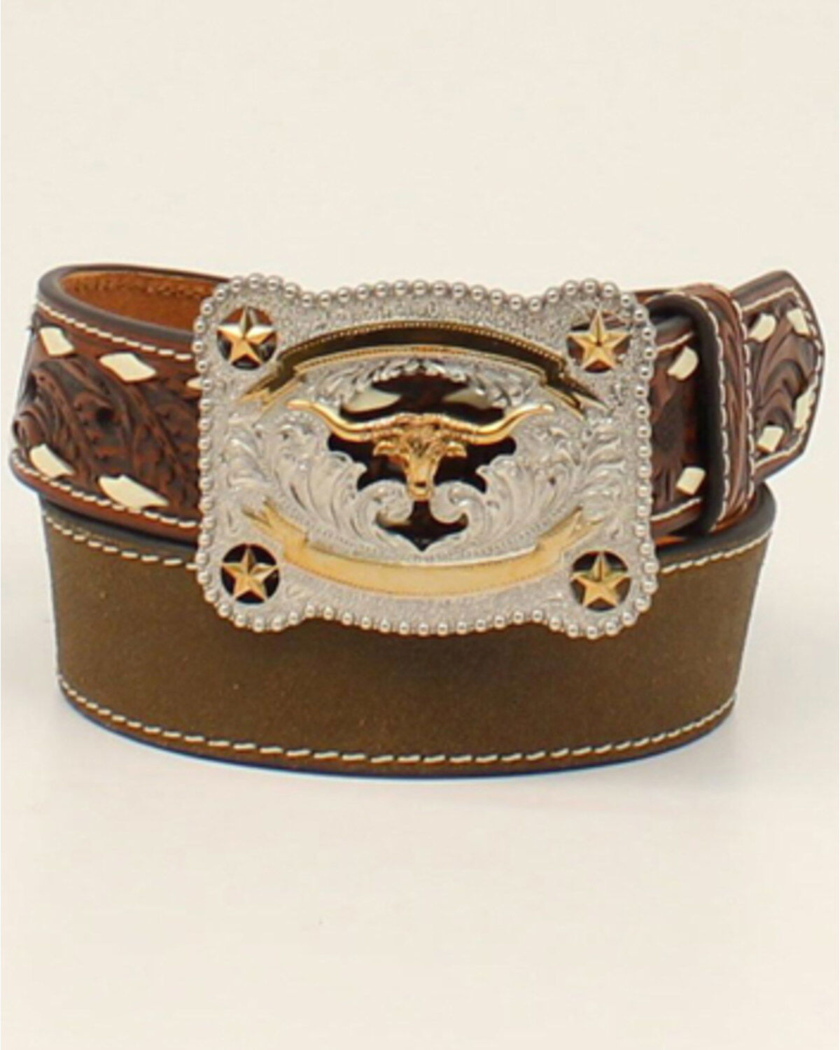 Boys' Cody James Longhorn Buckle Tooled Western Belt