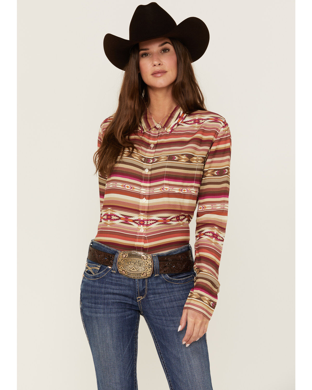 Women's Stetson Serape Stripe Print Long Sleeve Button Down Shirt
