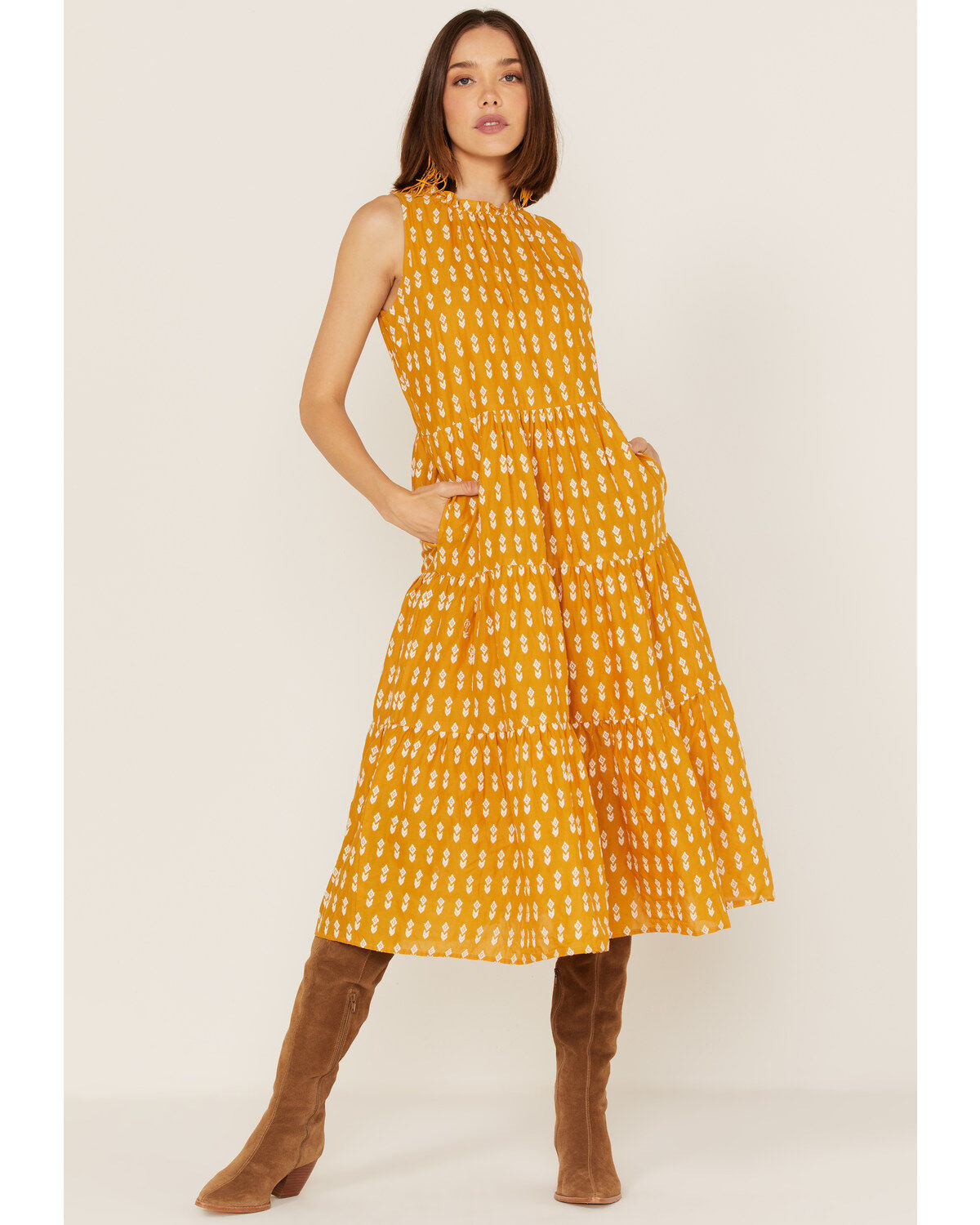 Women's Stetson Southwestern Embroidered Sleeveless Tiered Midi Dress