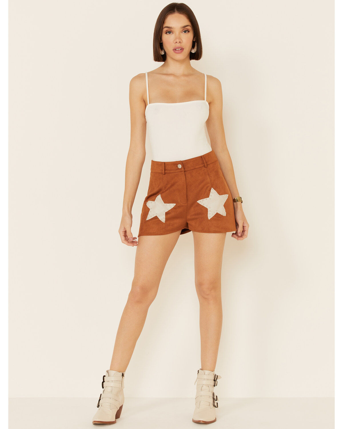 Women's Saints & Hearts Tan Faux Suede Star Shorts