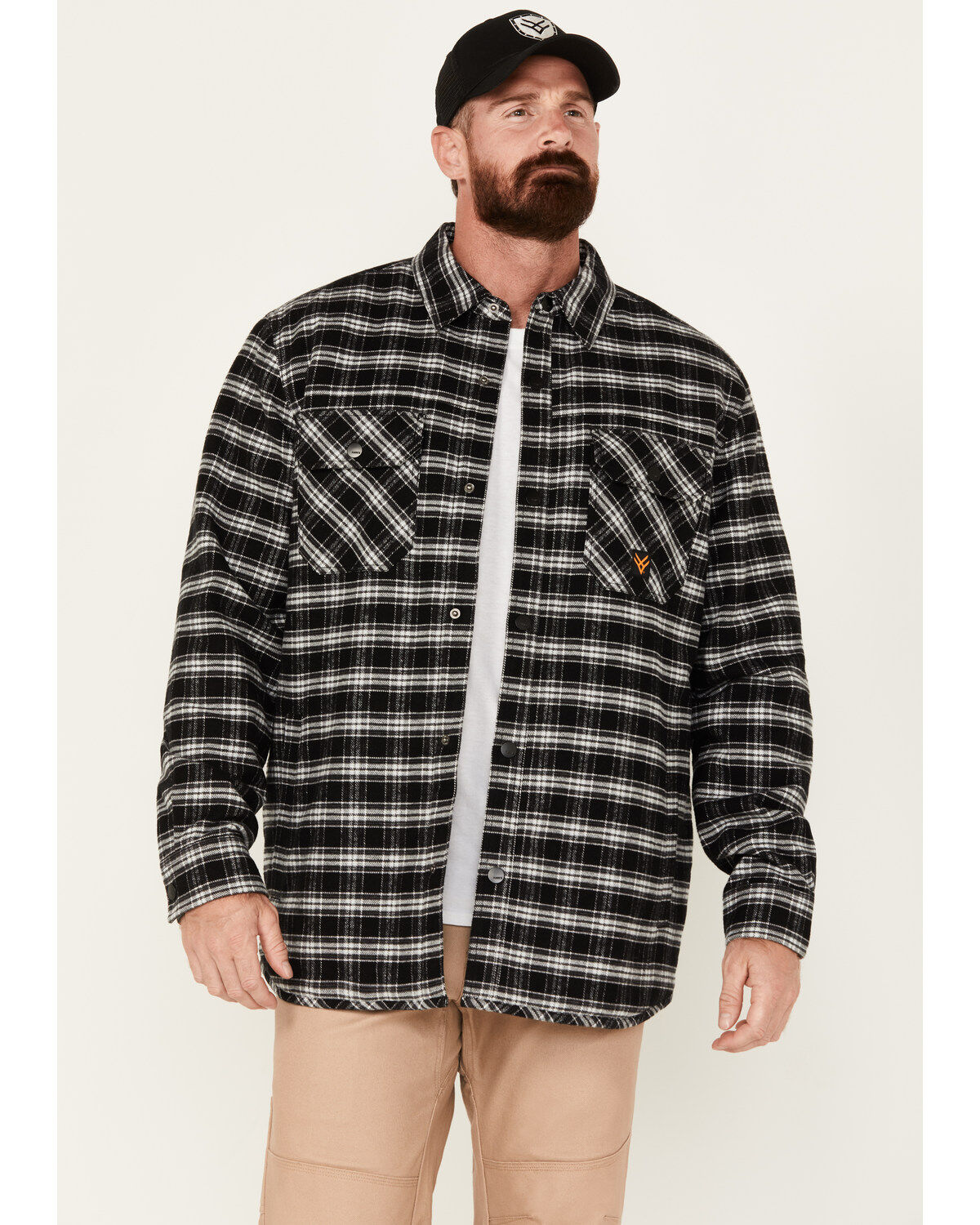 Men's Hawx Sherpa Lined Plaid Print Snap Flannel Work Jacket