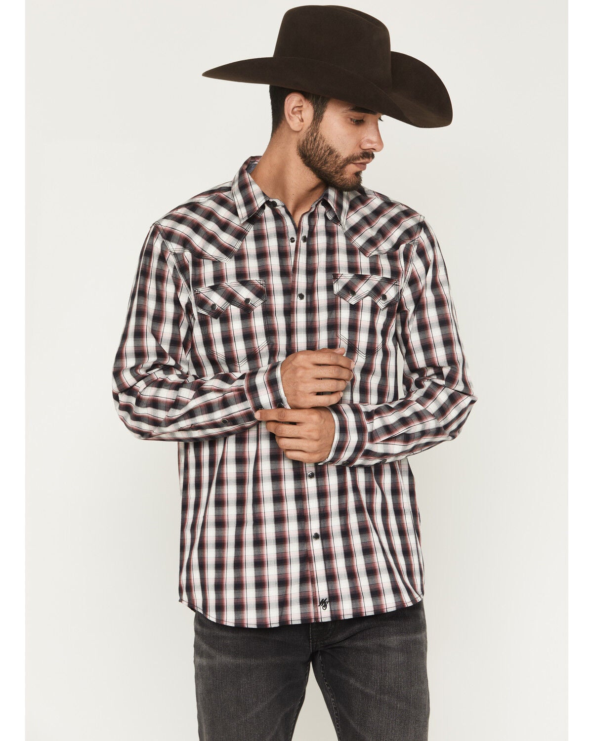 Men's Moonshine Spirit Tequila Sunrise Plaid Print Long Sleeve Snap W