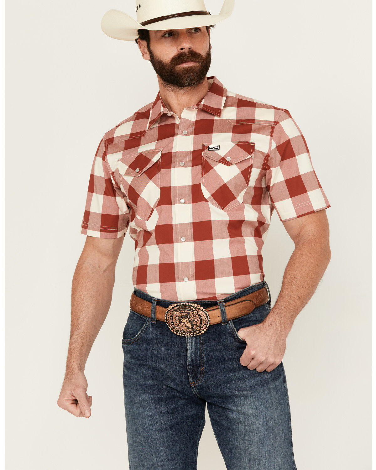 Men's Kimes Ranch Malcom Buffalo Plaid Print Short Sleeve Pearl Snap W