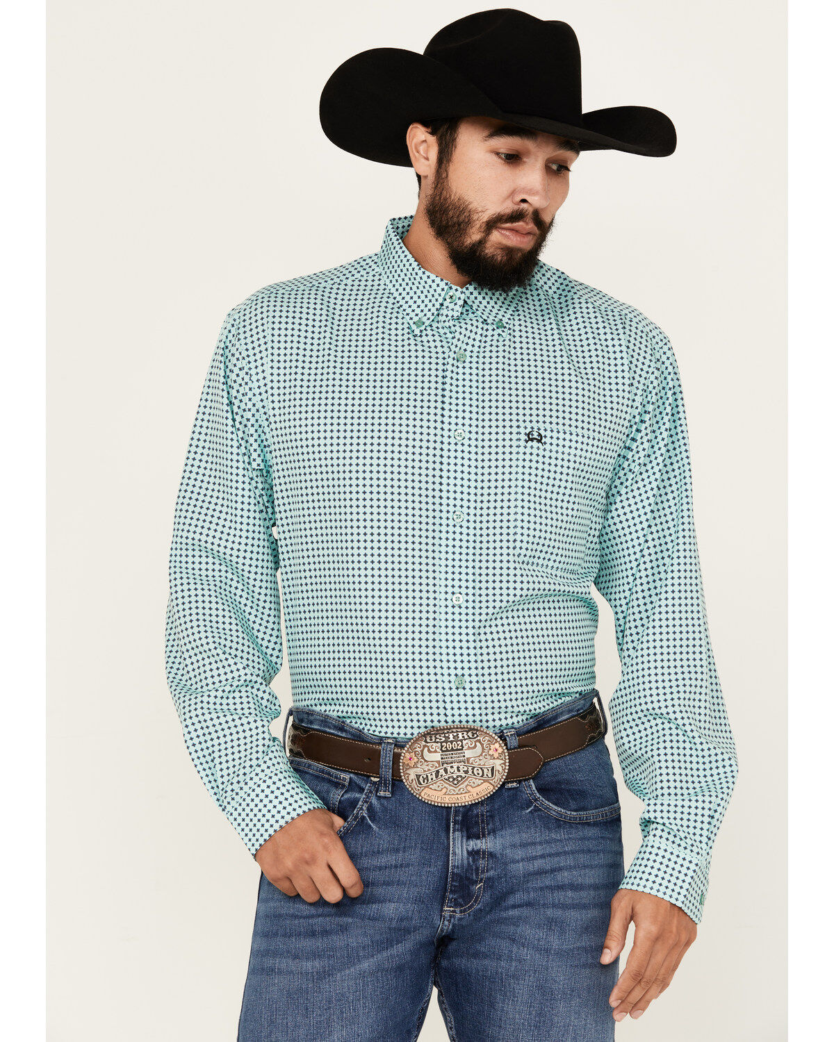 Men's Cinch ARENAFLEX Geo Print Long Sleeve Button-Down Performance S