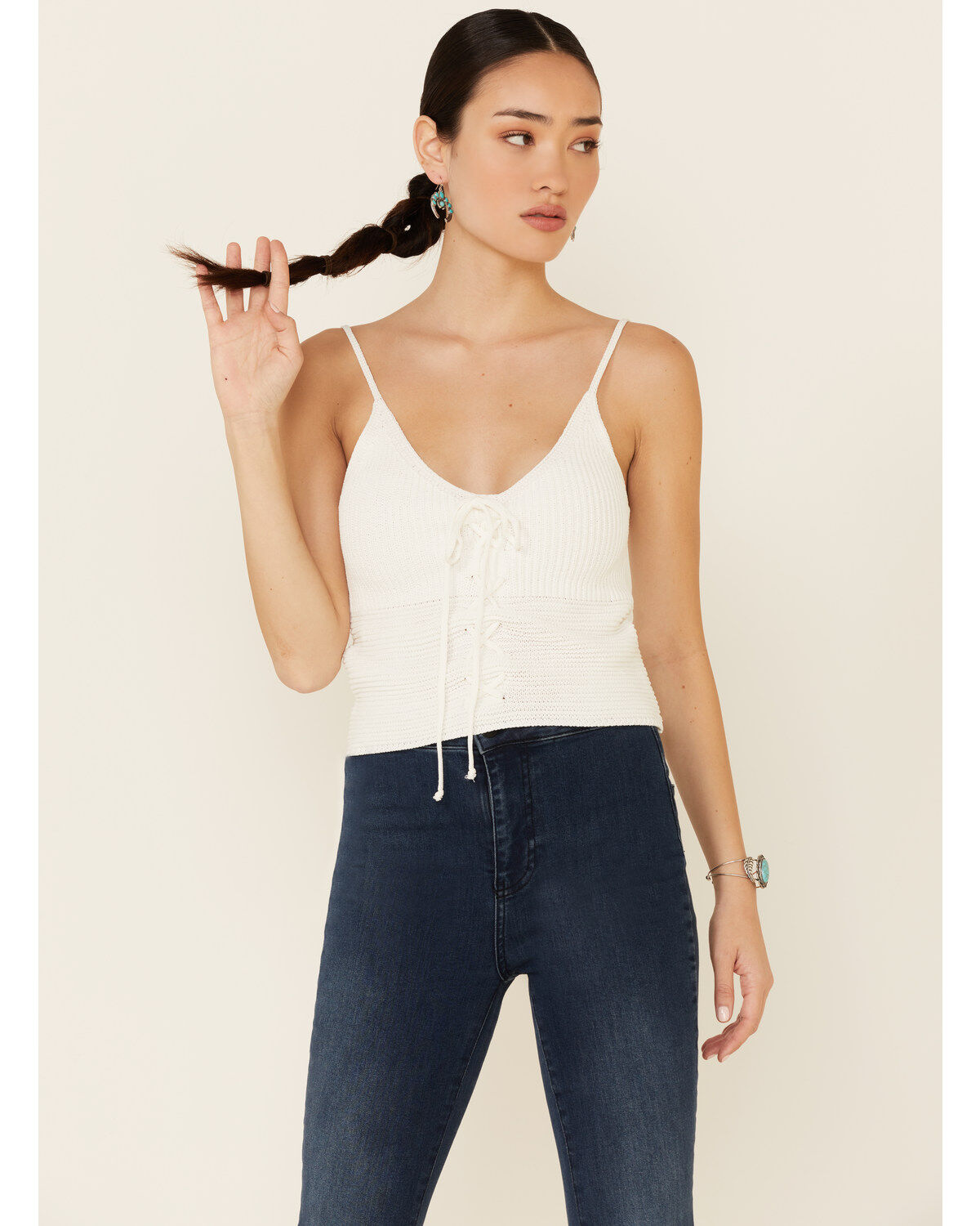 Women's Mystree Sweater-Knit Lace-Up Cami