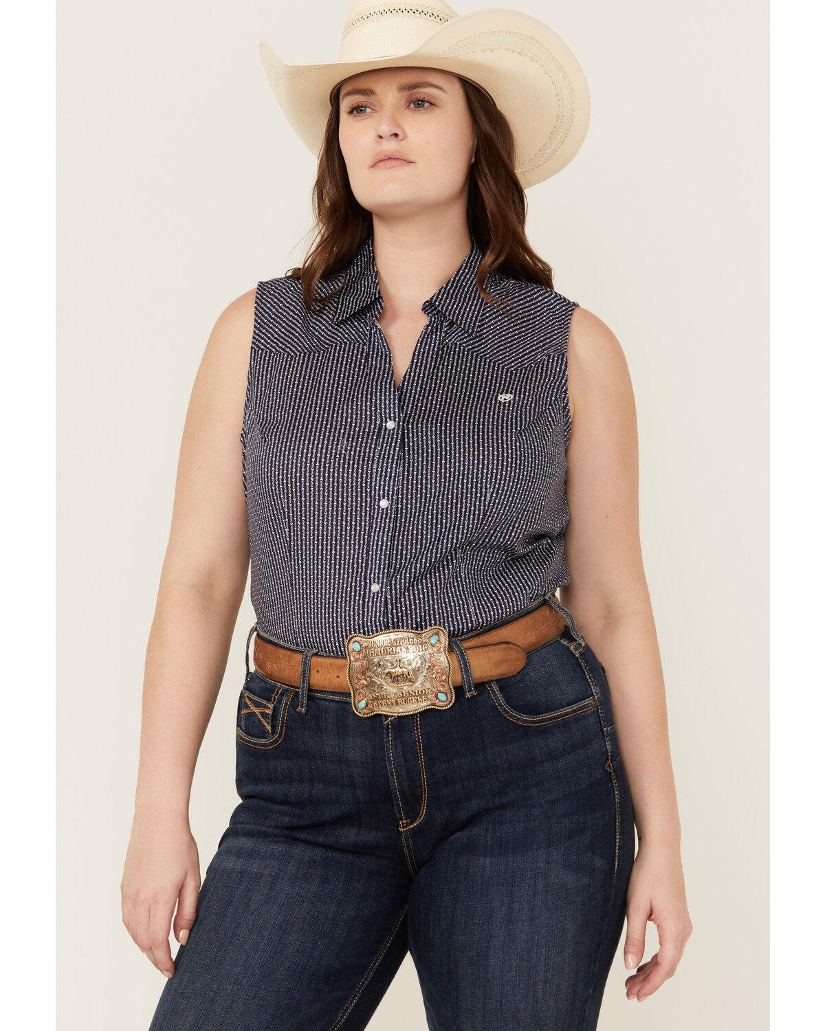 Women's Roper Amarillo Poplin Sleeveless Snap Western Shirt - Plus