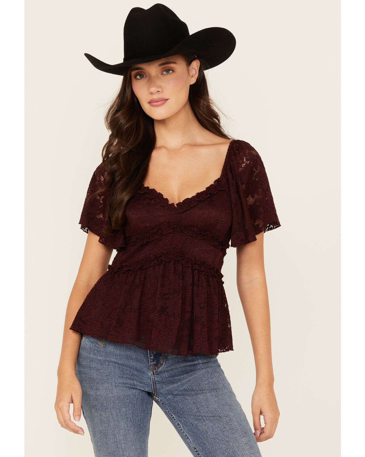 Women's Originality Ruffle Lace Short Sleeve Top
