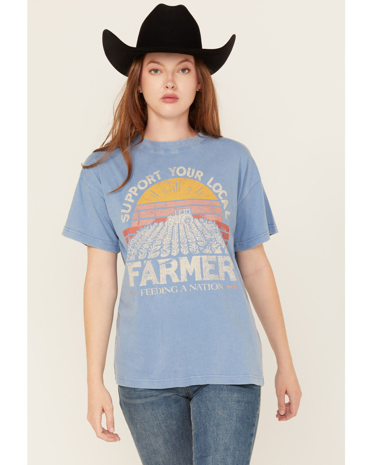 Women's Cleo + Wolf Support Your Local Farmer Short Sleeve Oversized G