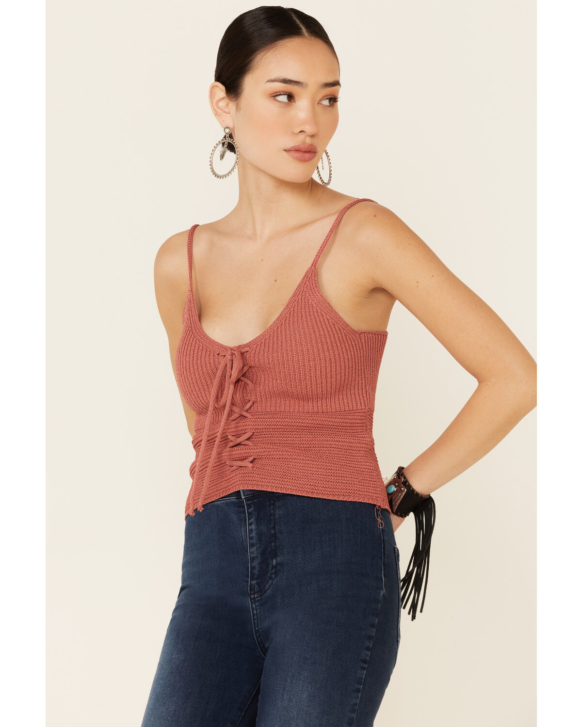 Women's Mystree Sweater-Knit Lace-Up Cami