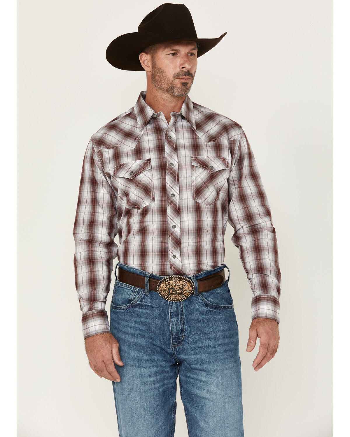 Men's Wrangler 20X Plaid Print Long Sleeve Snap Stretch Western Shirt