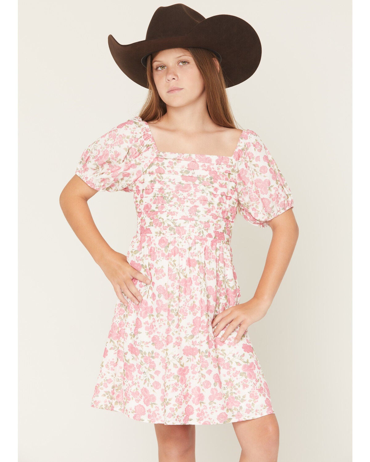 Girls' Trixxi Little Floral Print Puff Sleeve Midi Dress