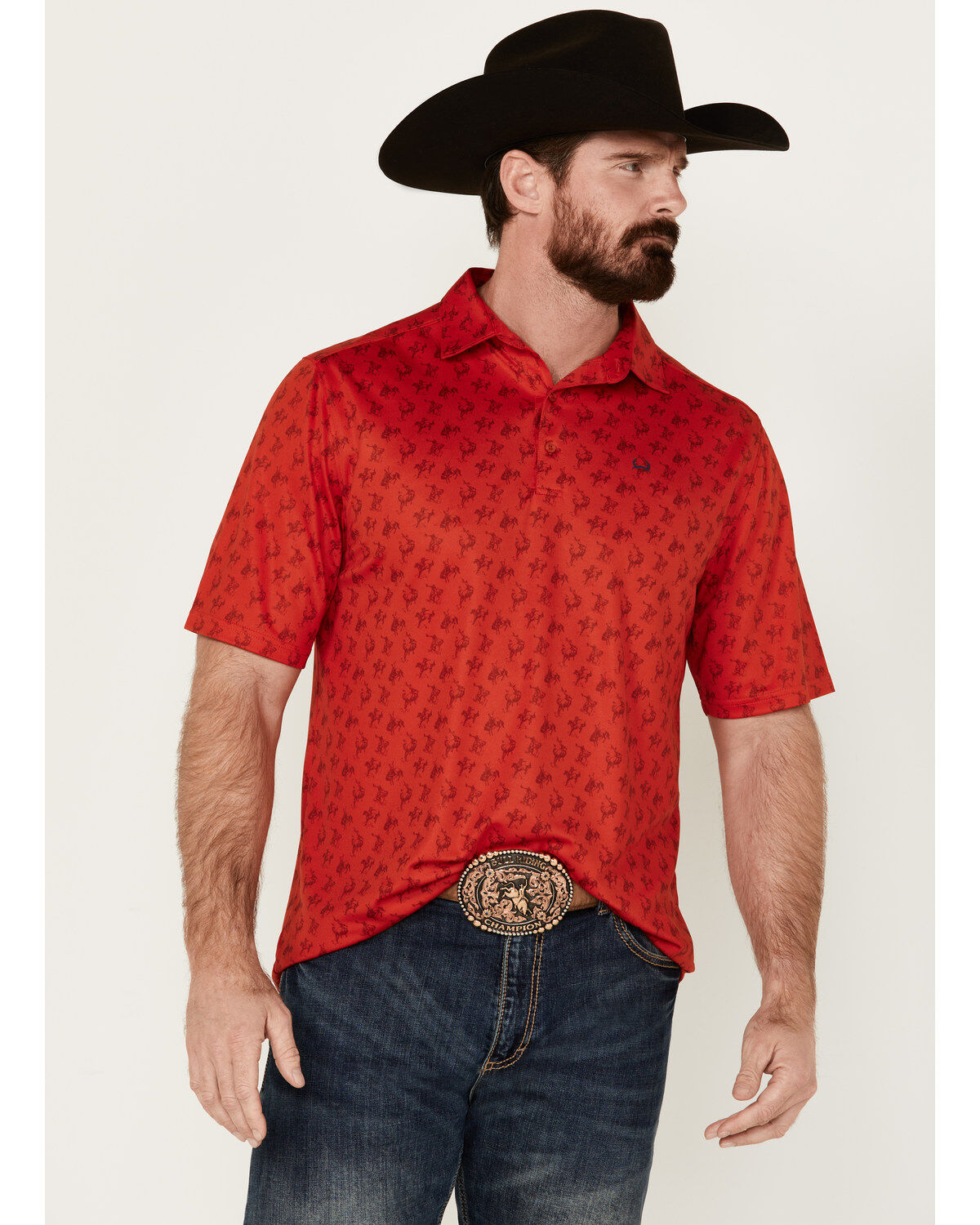 Men's Cinch ARENAFLEX Cowboy Print Short Sleeve Performance Polo
