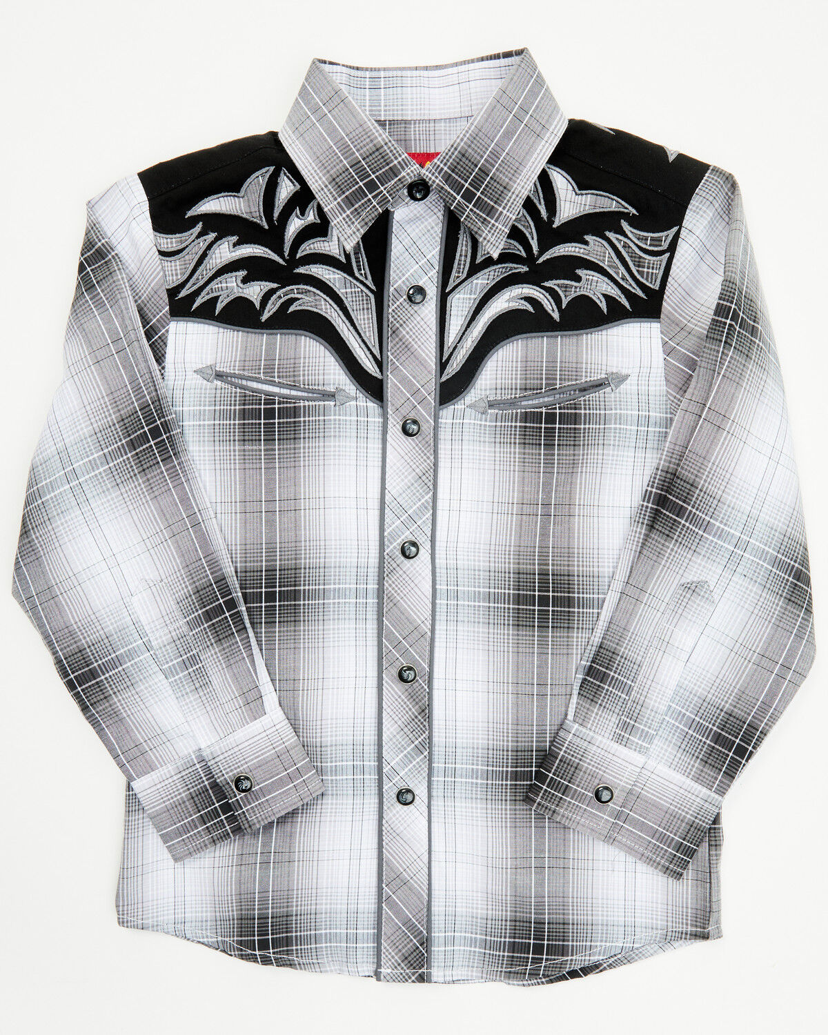 Boys' Rodeo Clothing Plaid Print Embroidered Long Sleeve Snap Western