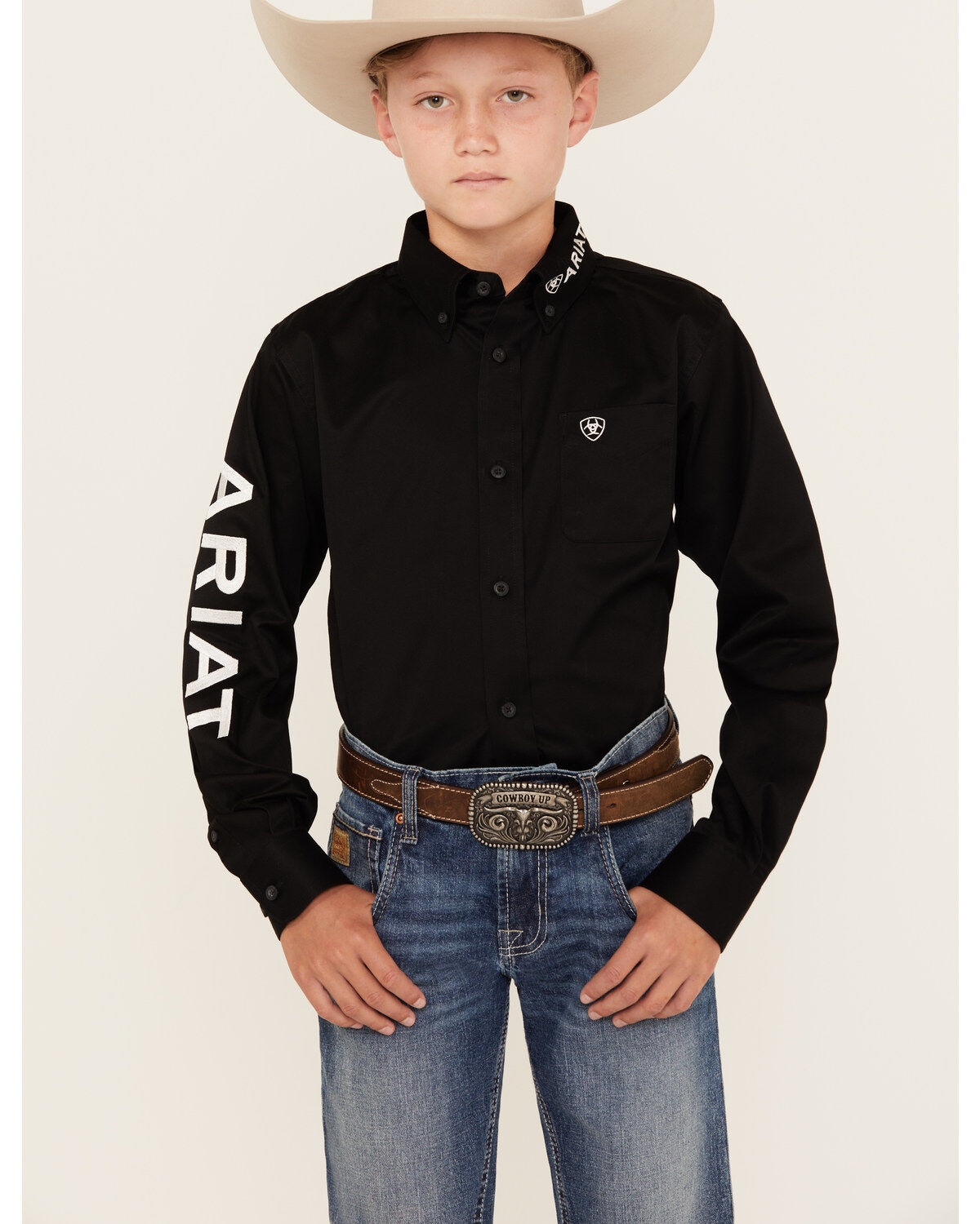 Boys' Ariat Team Logo Long Sleeve Button Down Western Shirt