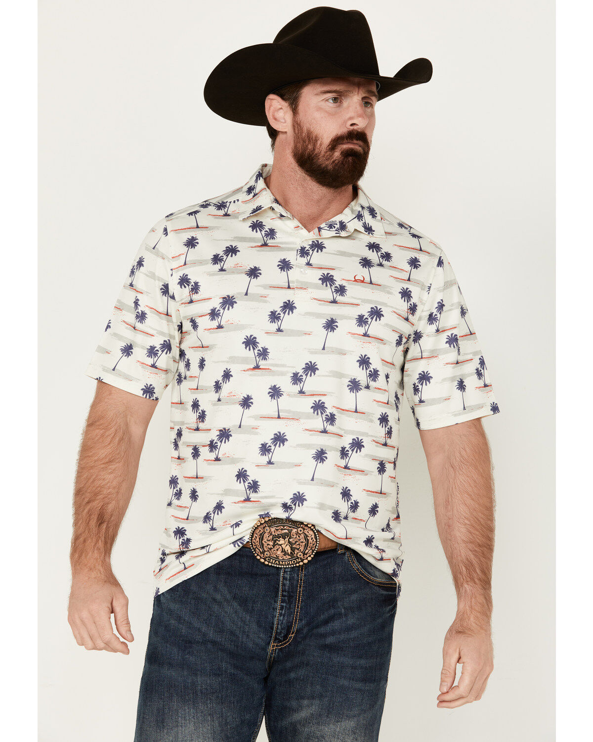 Men's Cinch ARENAFLEX Palm Tree Print Short Sleeve Performance Polo
