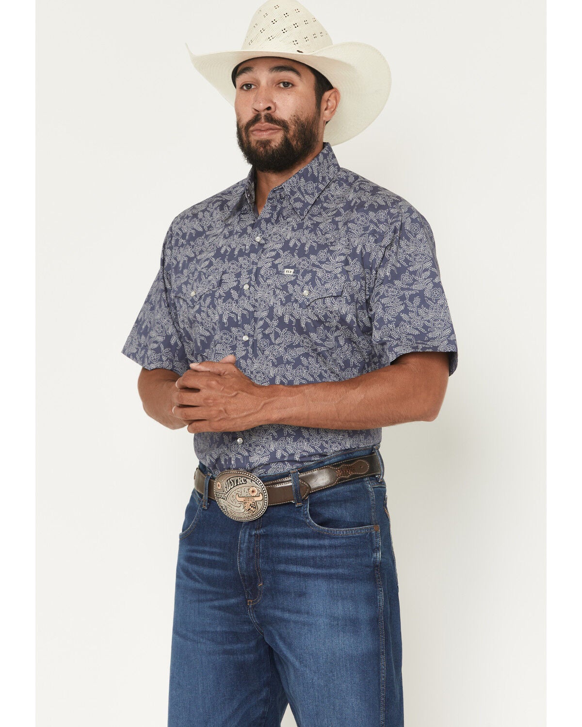 Men's Ely Walker Floral Print Short Sleeve Pearl Snap Western Shirt