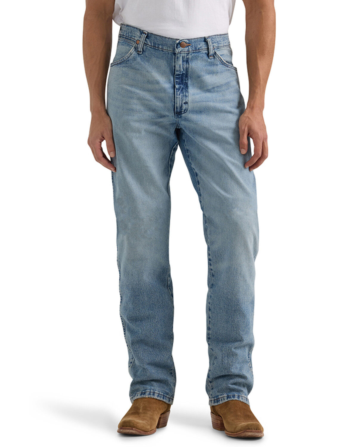 Men's Wrangler Cowboy Cut Vintage Light Wash Regular Fit Stretch Denim