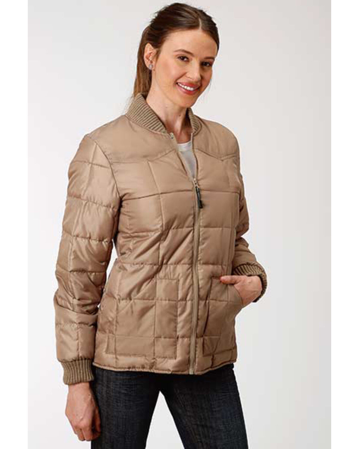 Women's Roper Brown Poly Window Pane Quilted Jacket
