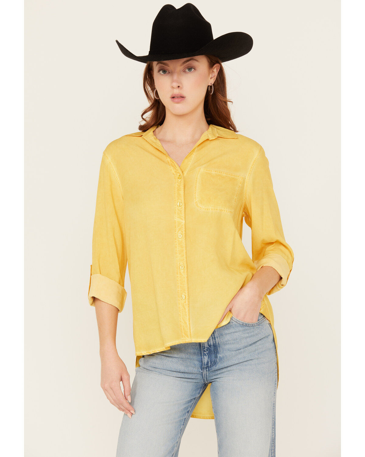 Women's Velvet Heart Washed Out Button Front Shirt