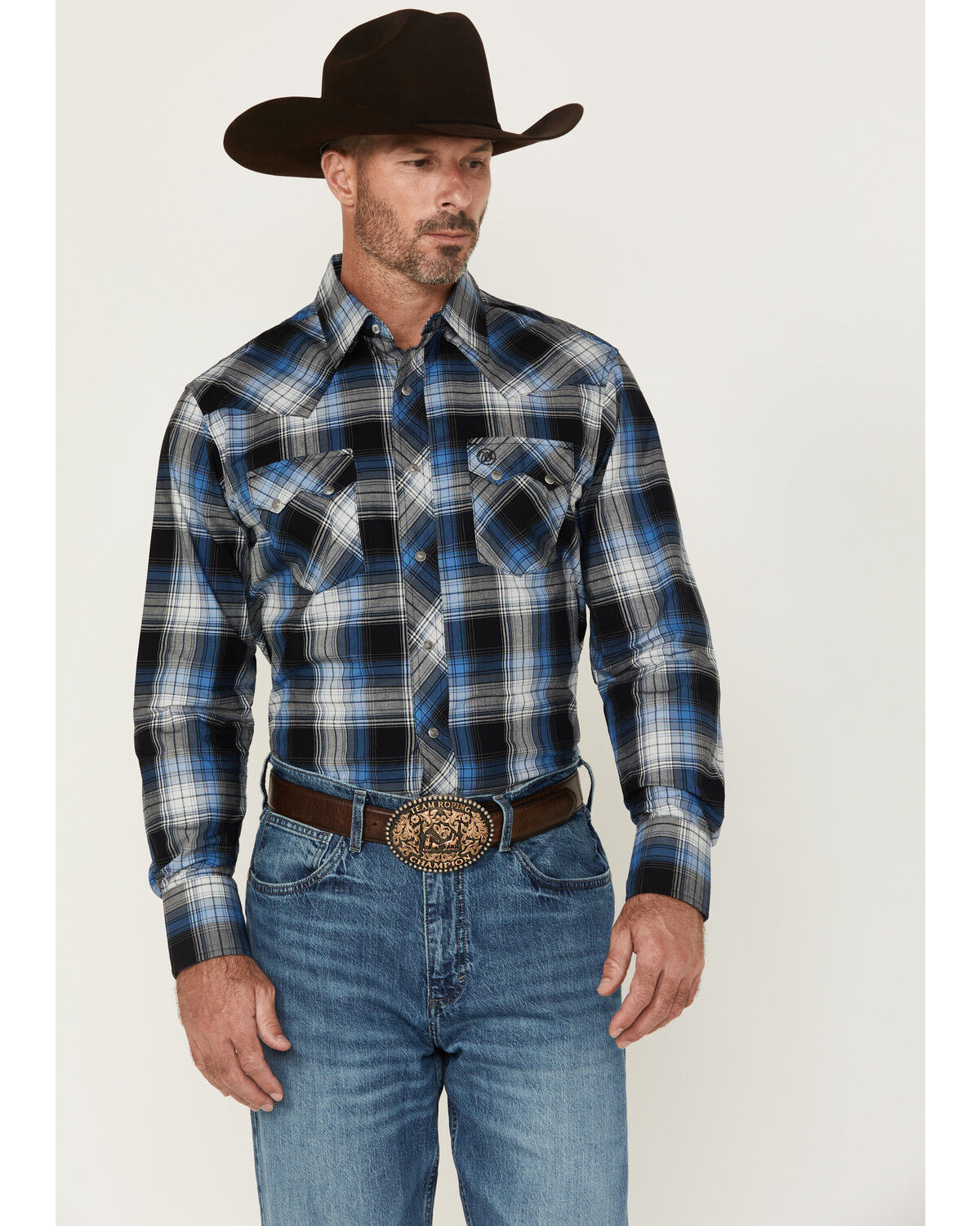 Men's Wrangler Retro Plaid Print Long Sleeve Snap Western Shirt