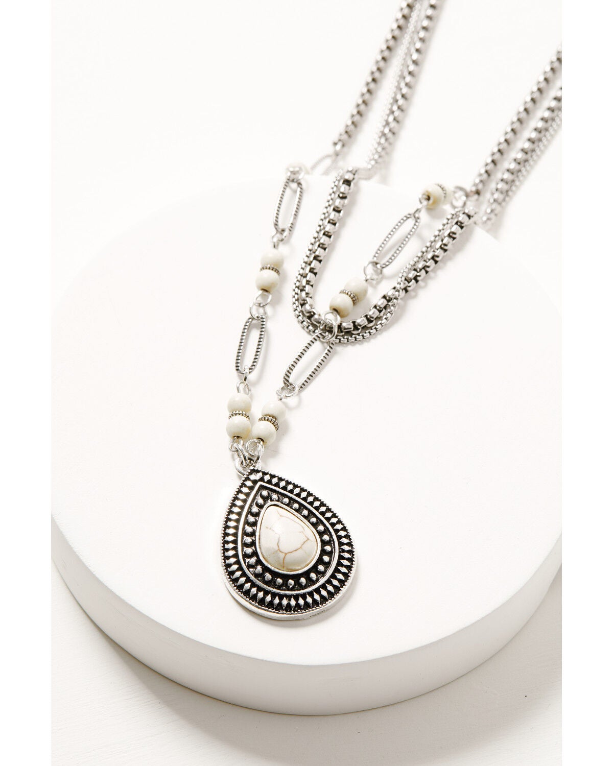 Women's Shyanne White Stone Teardrop Layered Necklace