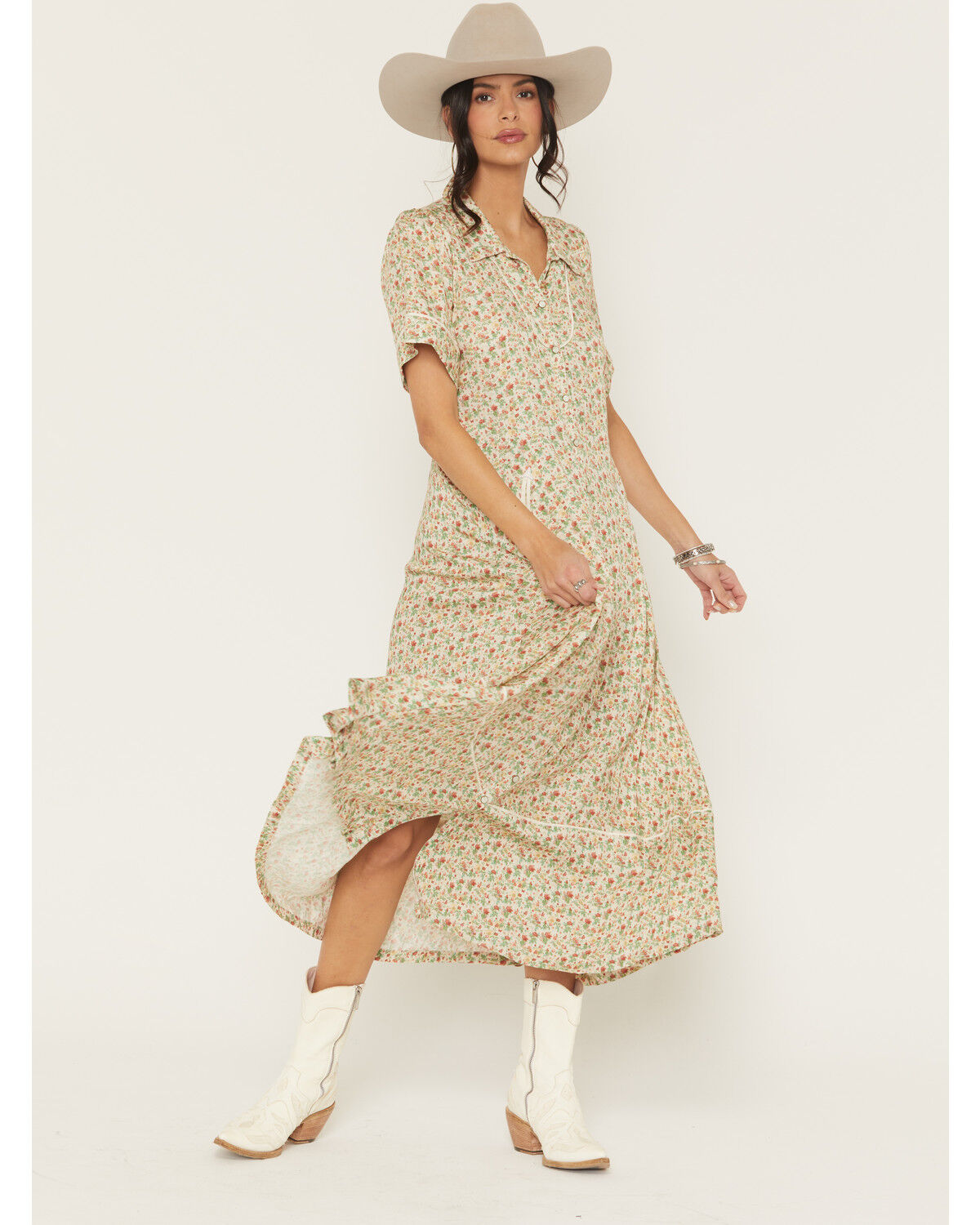 Women's Sendero Provisions La Dahlia Floral Print Short Sleeve Midi Dr