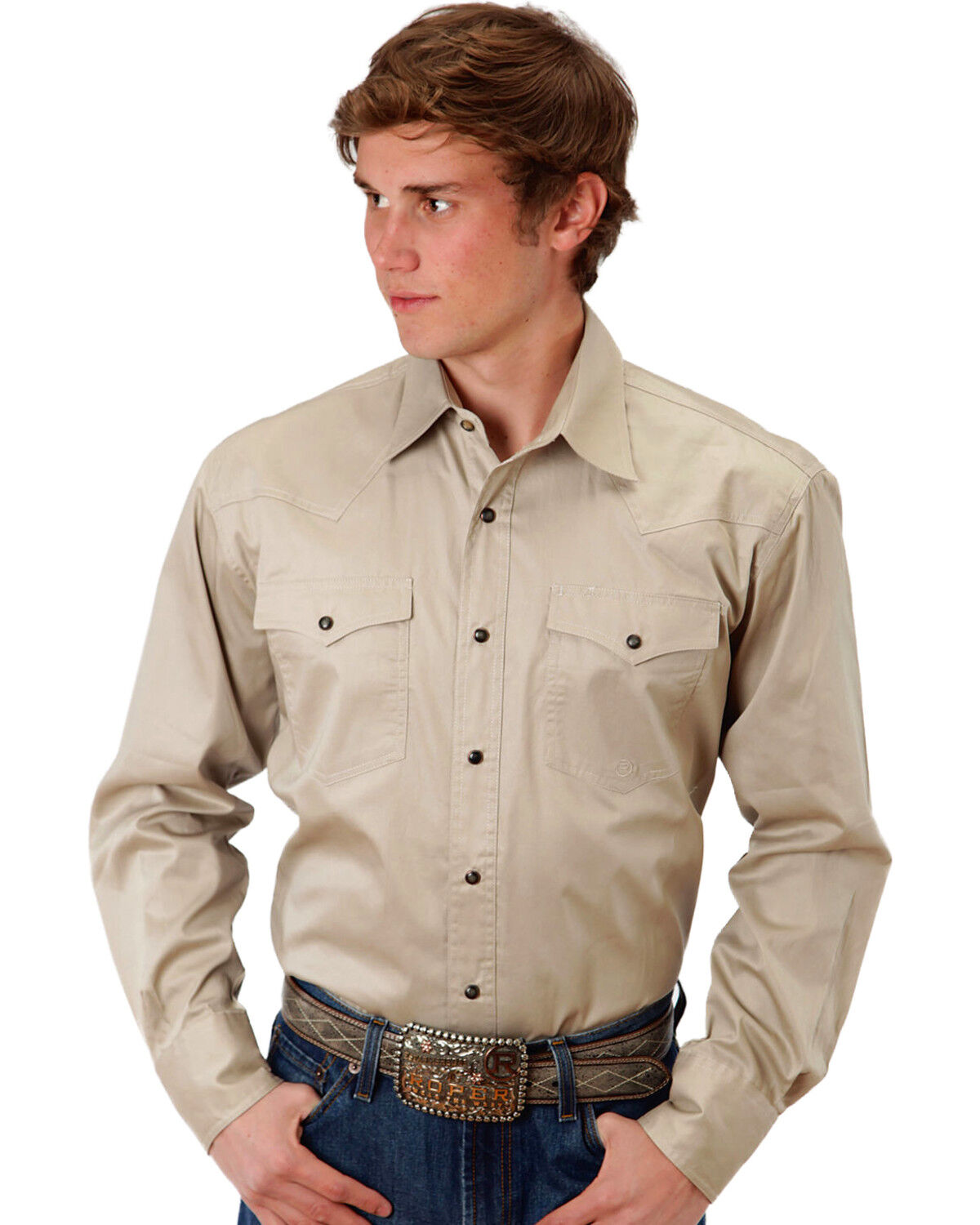Men's Roper Solid Poplin Long Sleeve Snap Western Shirt