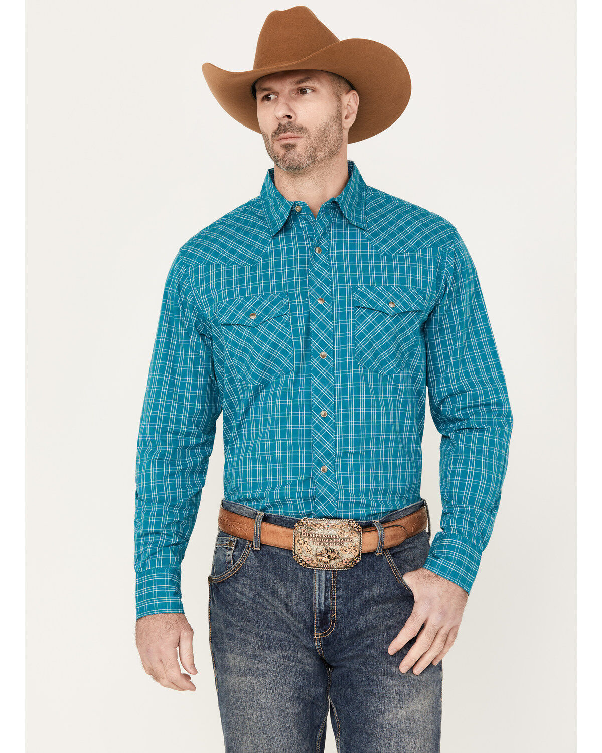 Men's Wrangler 20X Advanced Comfort Plaid Print Long Sleeve Snap Weste