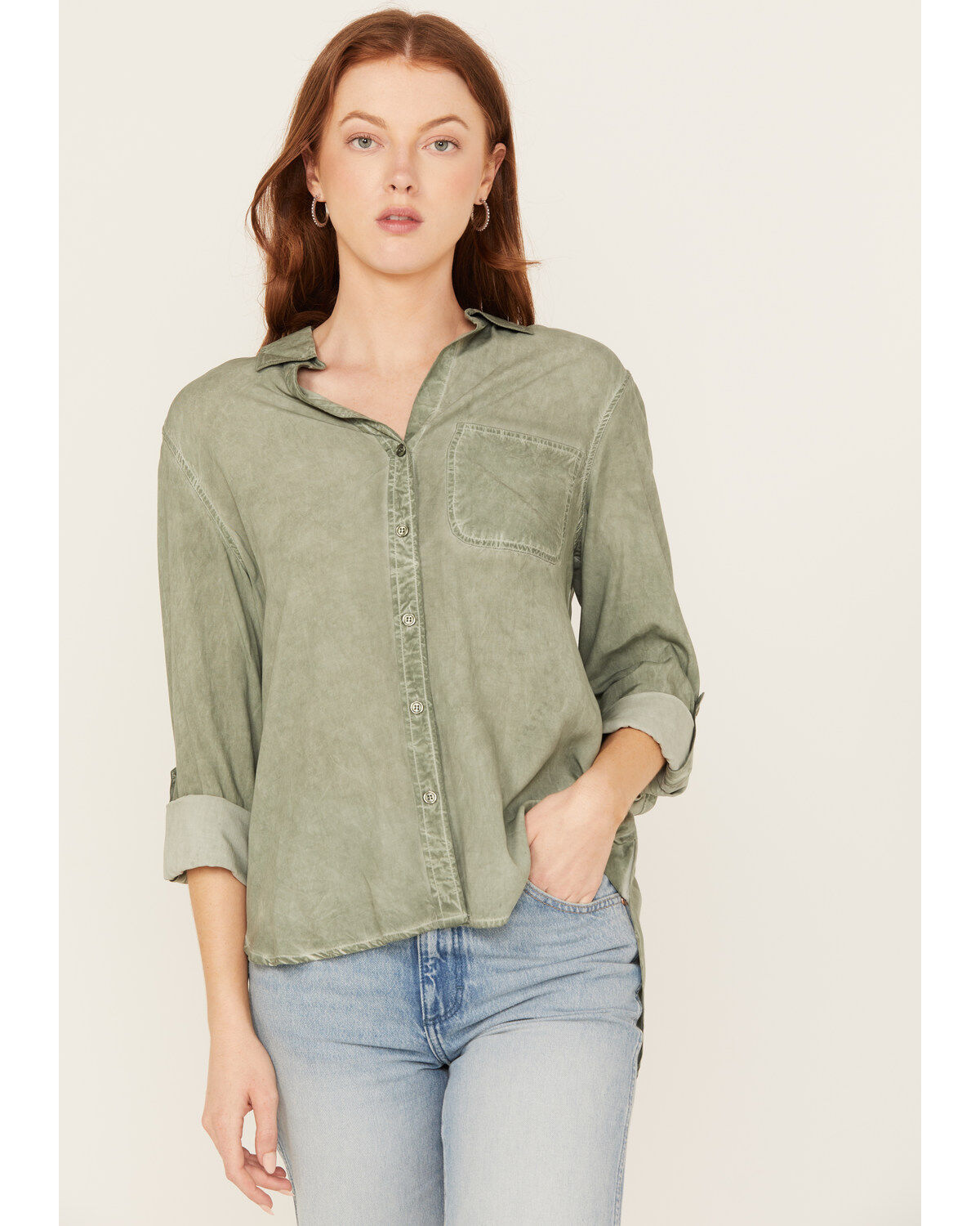 Women's Velvet Heart Washed Out Button Front Shirt