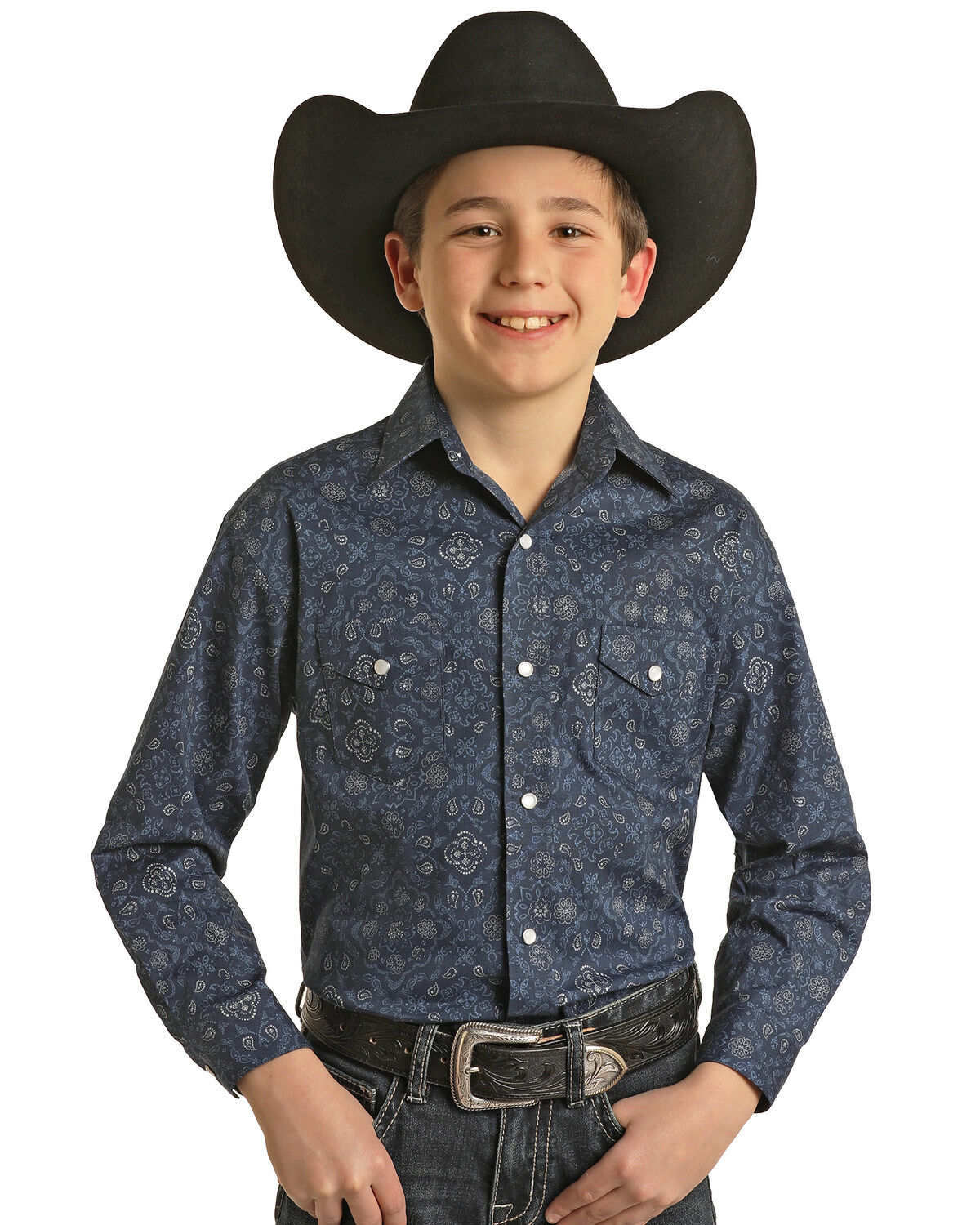 Boys' Panhandle Bandana Print Long Sleeve Snap Western Shirt