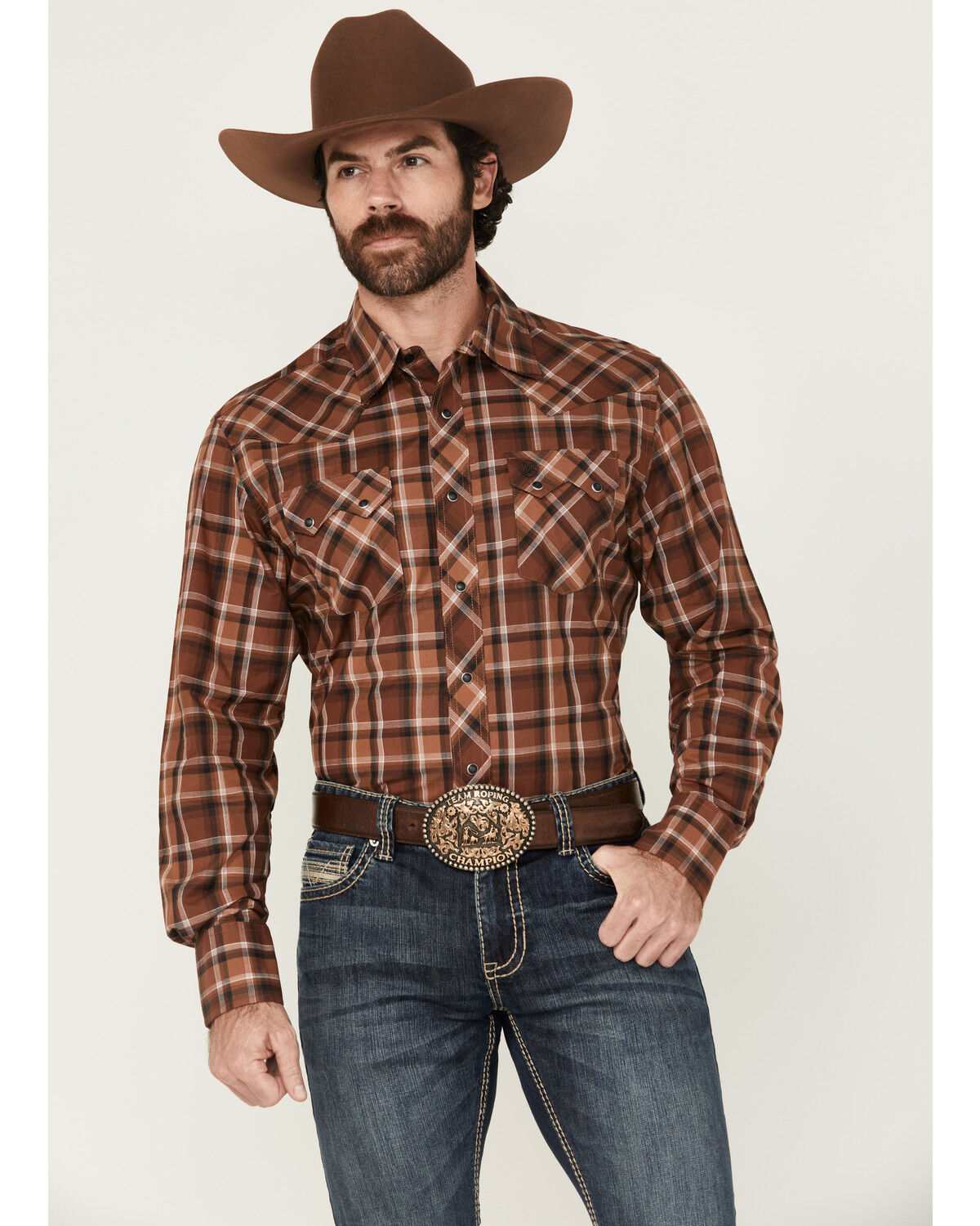 Men's Wrangler Retro Plaid Print Long Sleeve Snap Western Shirt