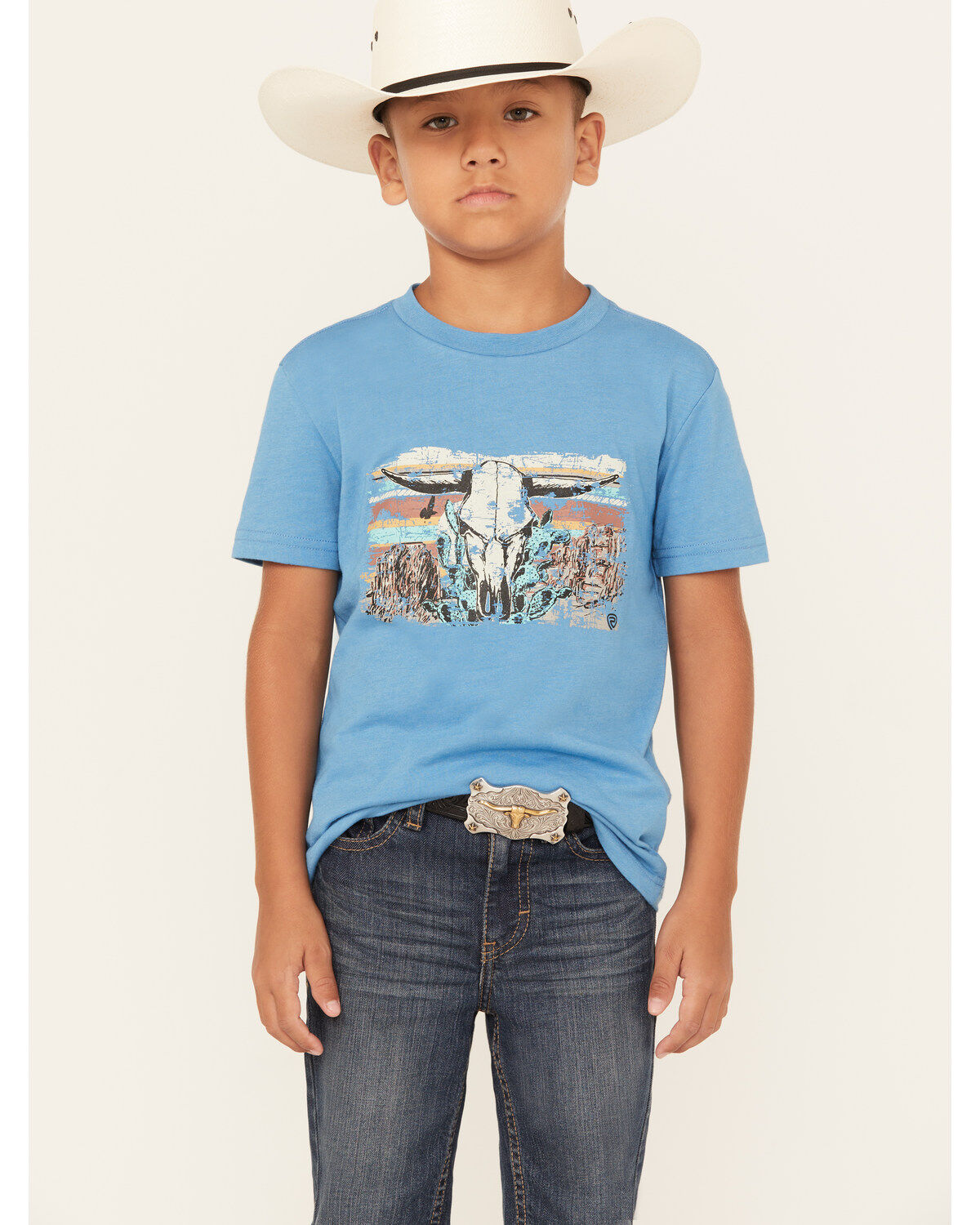 Boys' Rock & Roll Denim Desert Bull Skull Short Sleeve Graphic T-Shirt