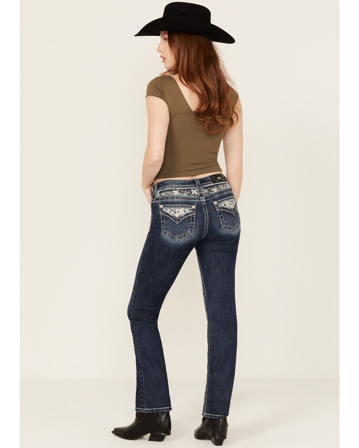 Women's Miss Me Dark Wash Snowflake Embroidered Slim Bootcut Stretch D