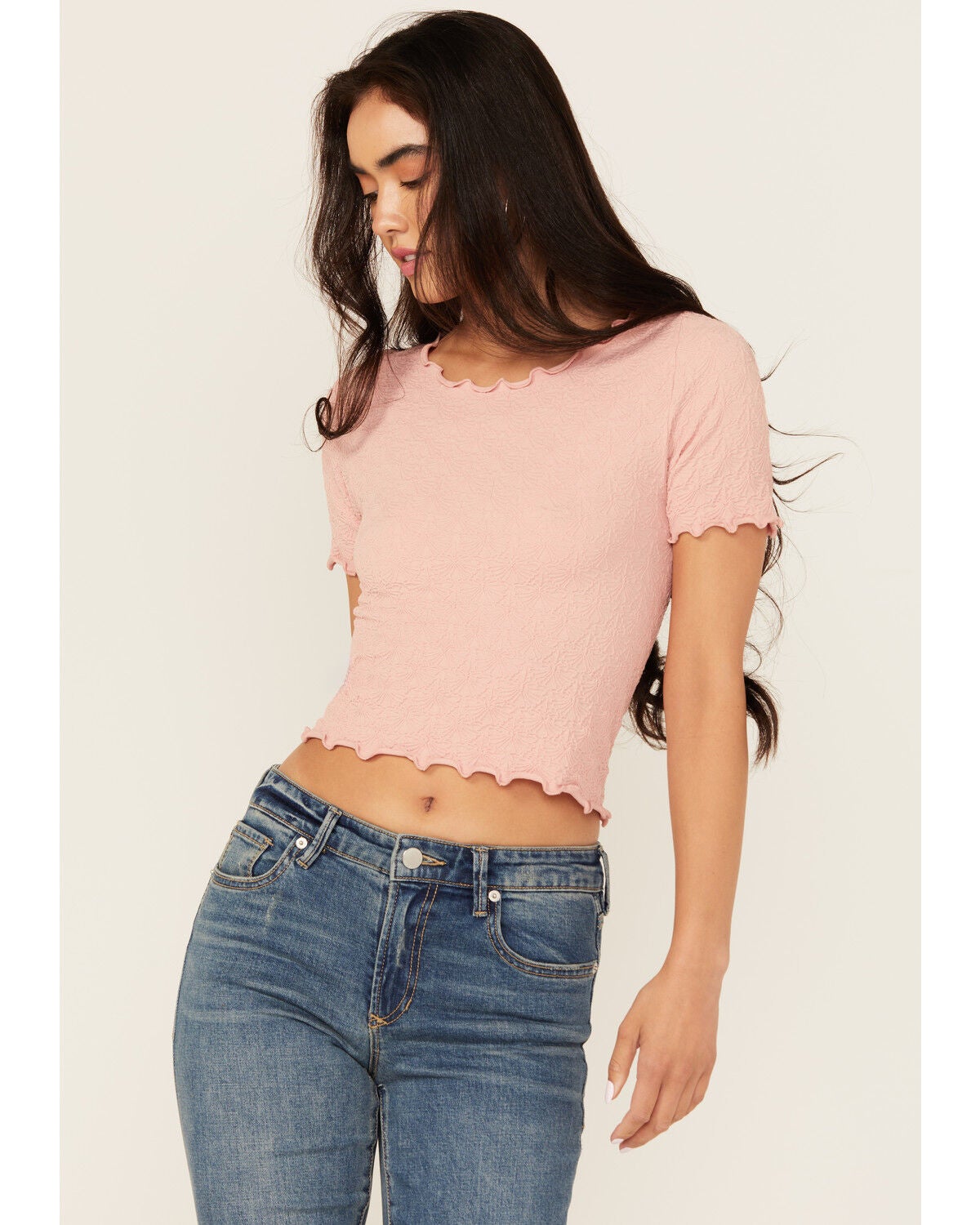 Women's Fornia Solid Lettuce Edge Short Sleeve Tee