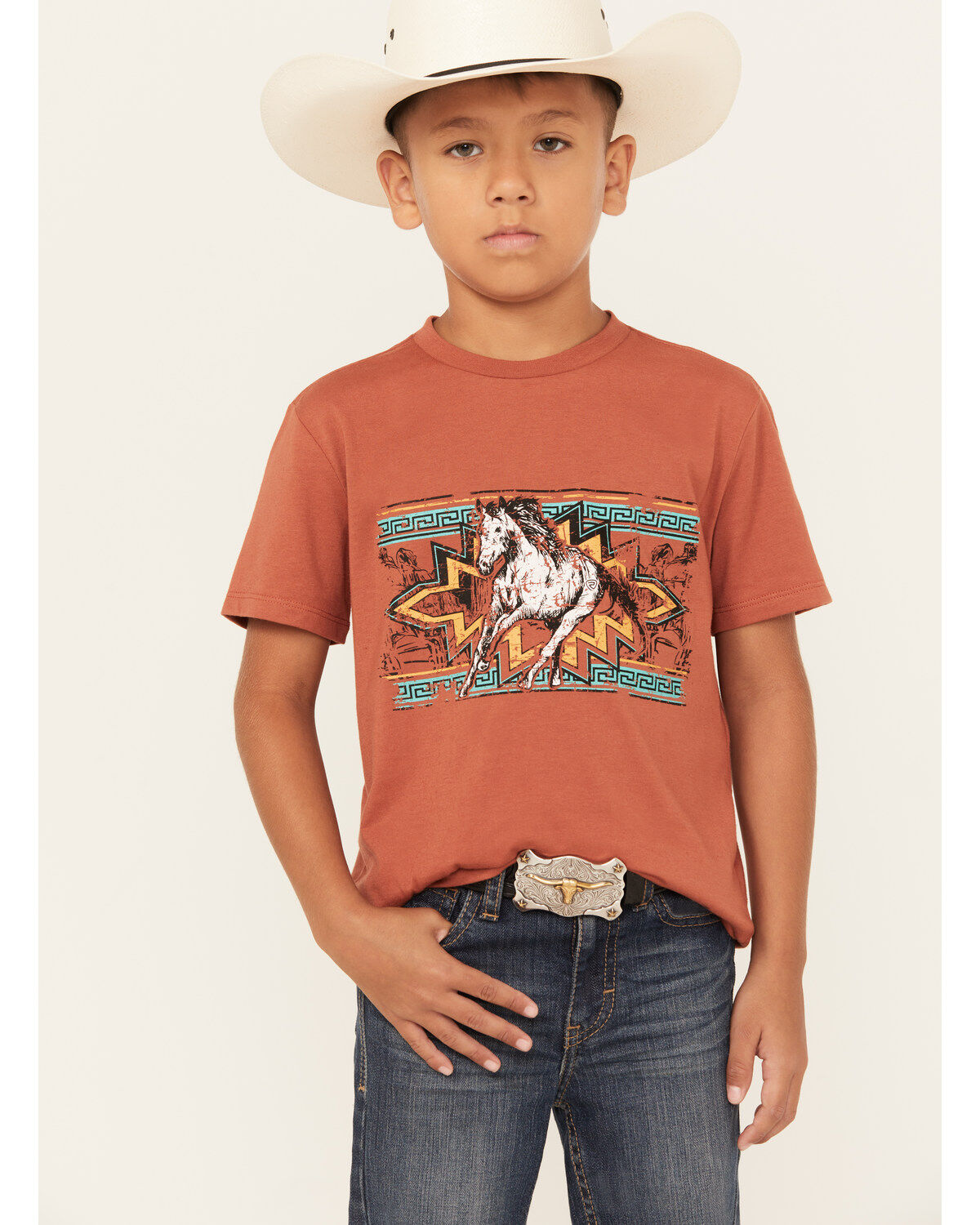 Boys' Rock & Roll Denim Southwestern Horse Short Sleeve Graphic T-Shir