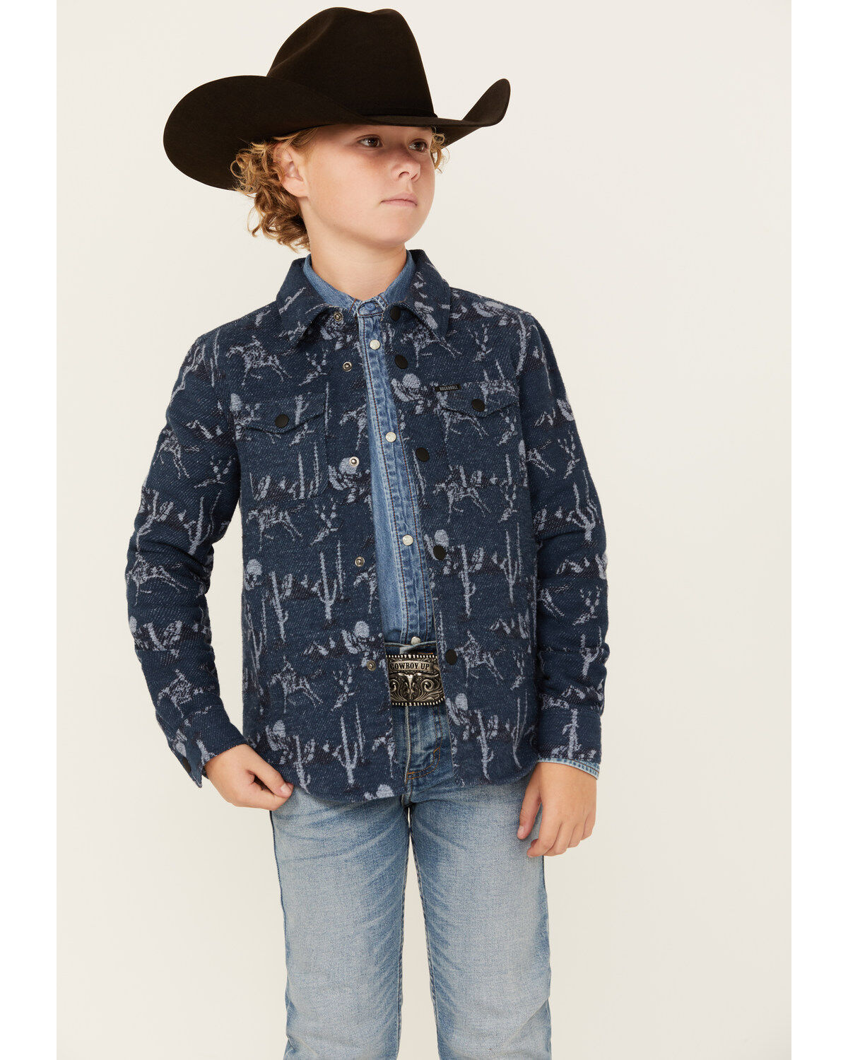 Boys' Rock & Roll Denim Cactus Print Shacket