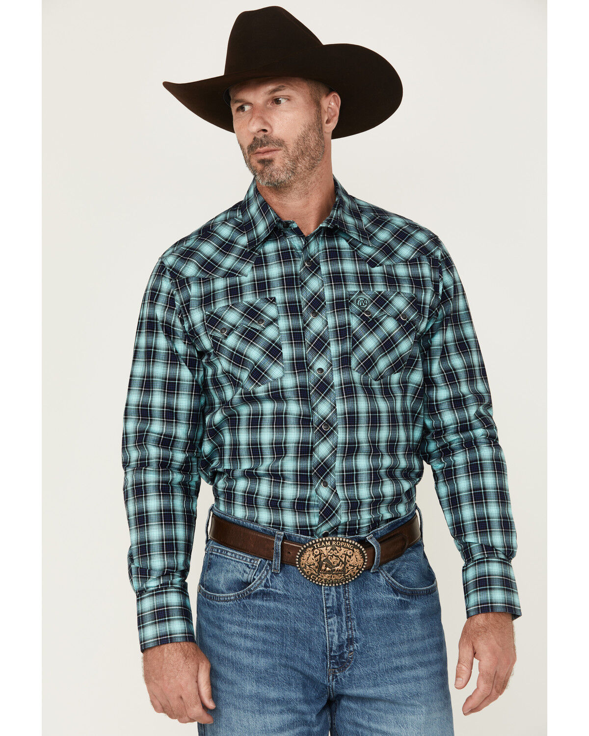 Men's Wrangler Retro Plaid Print Long Sleeve Snap Western Shirt